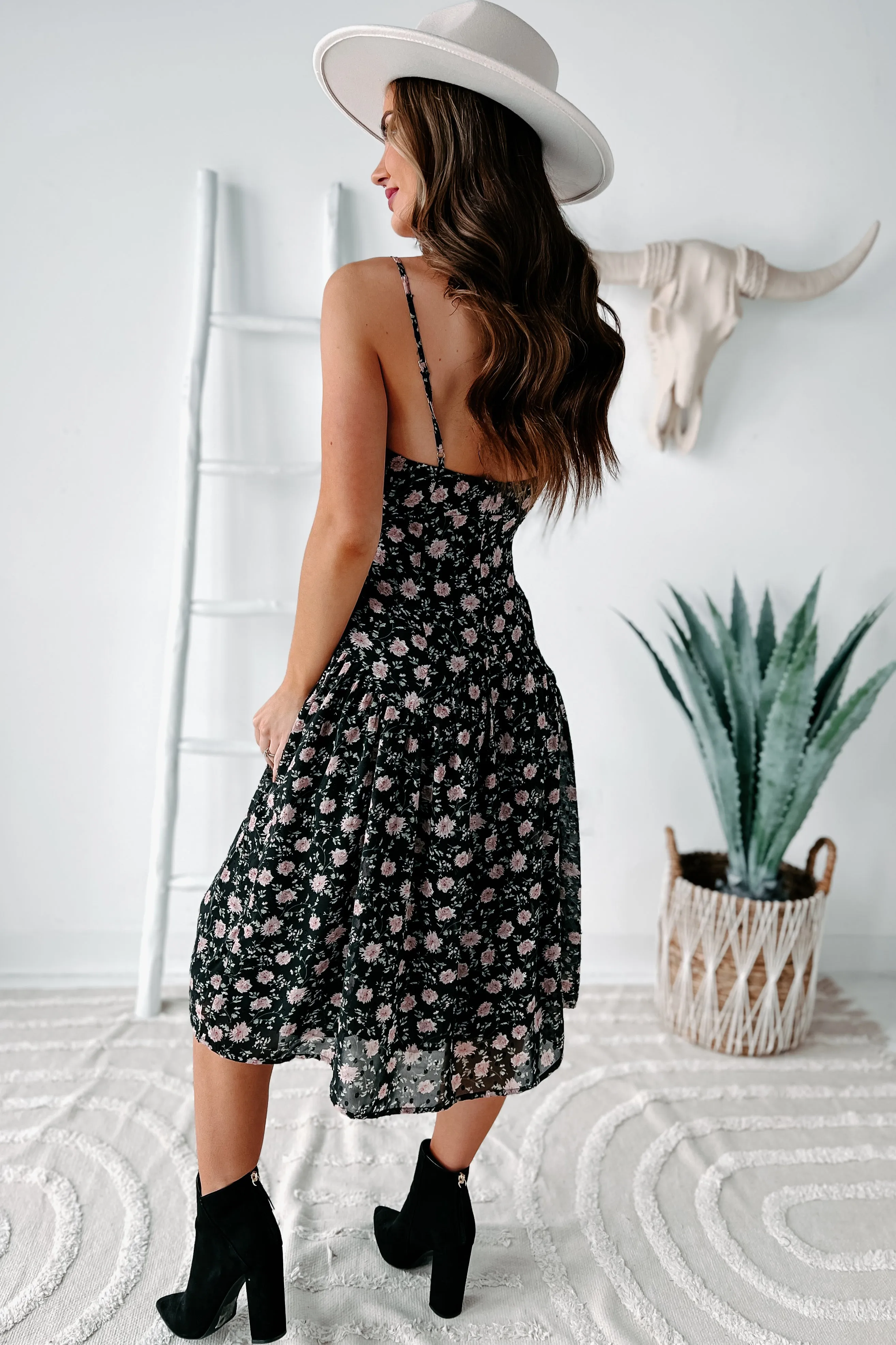 Addicted To You Floral Midi Dress (Black Floral)