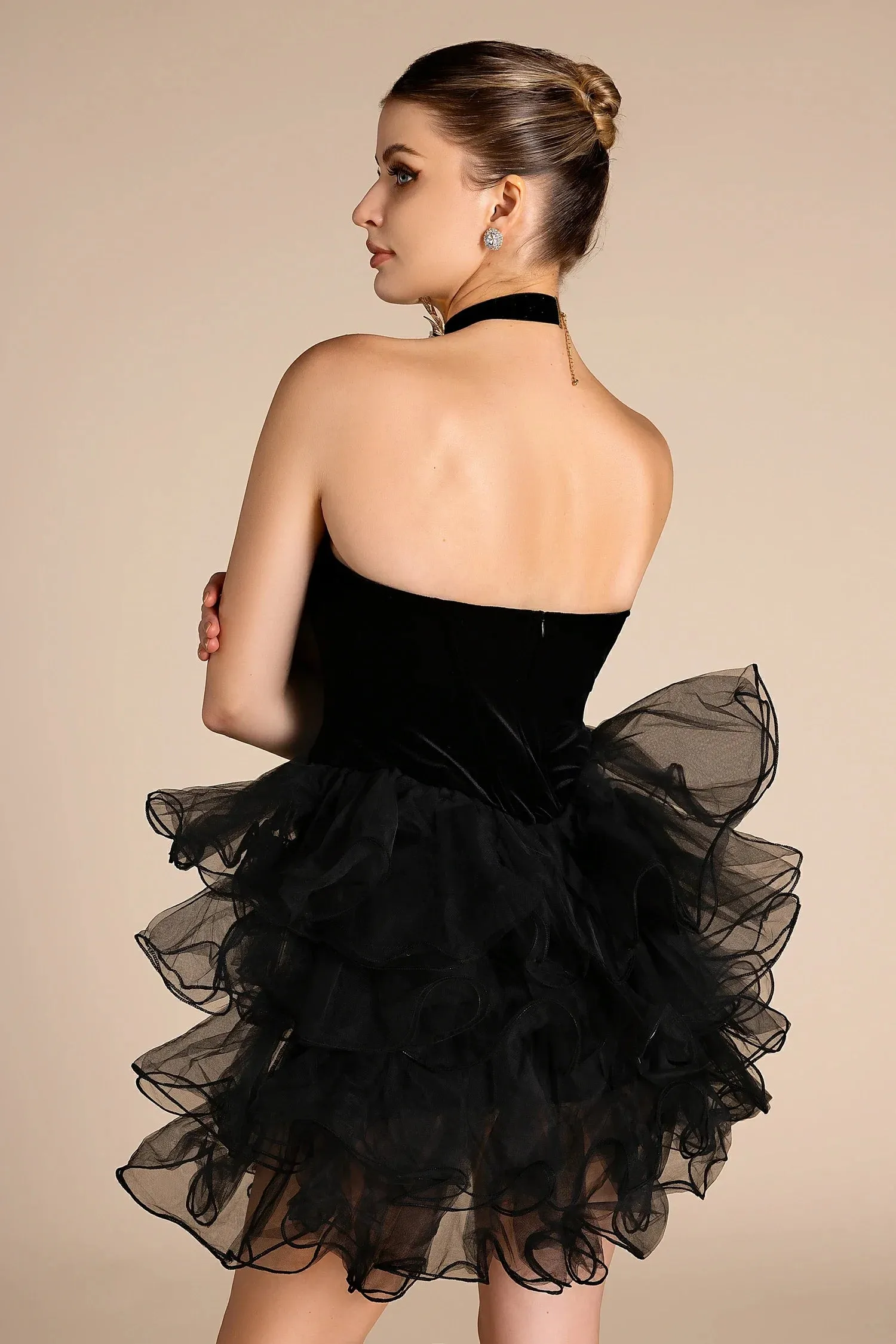 Anouke Velvet Mesh Ruffle Dress