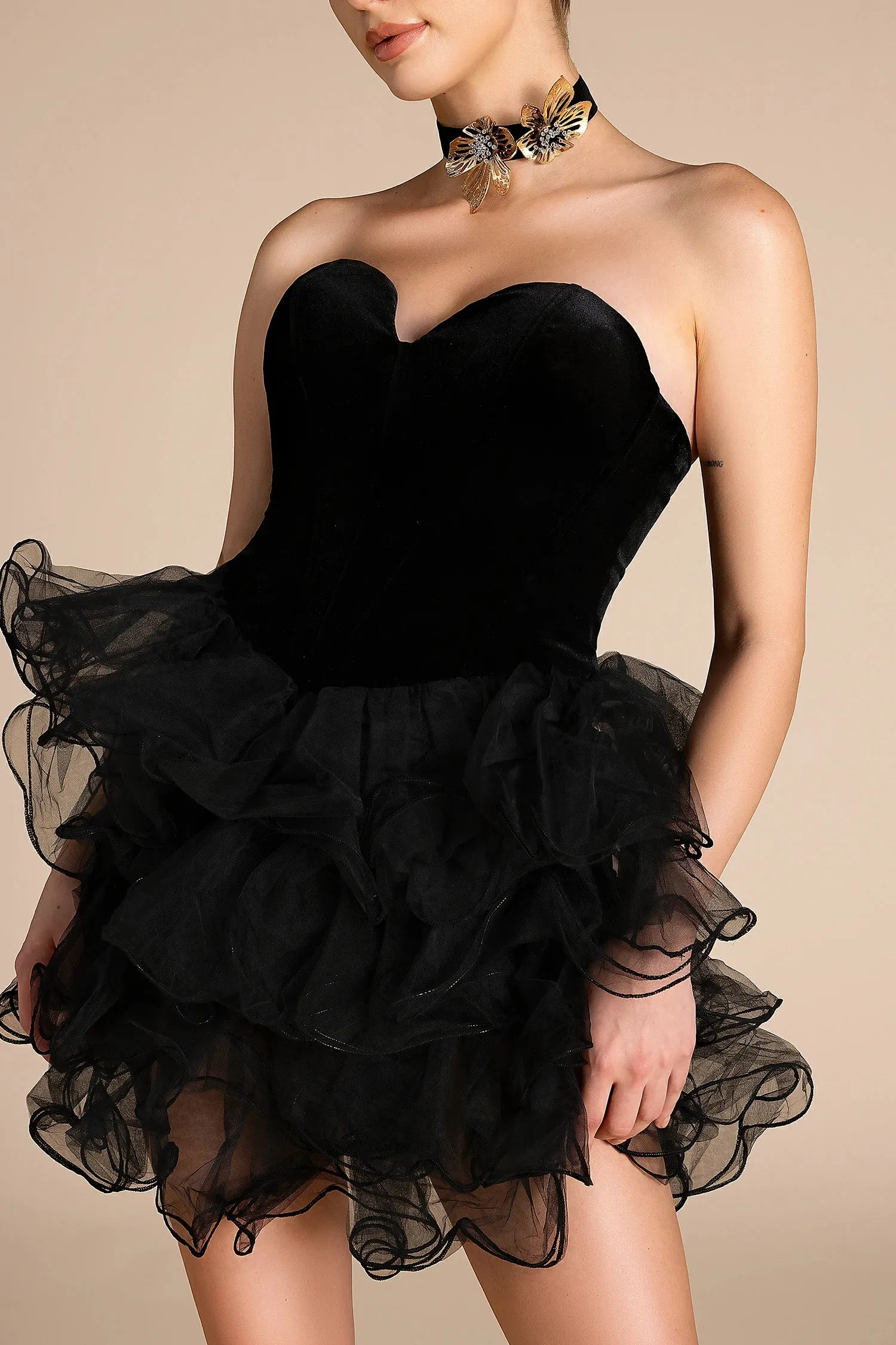 Anouke Velvet Mesh Ruffle Dress