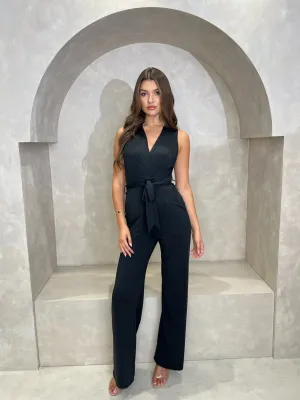 Black sleeveless Belted Jumpsuit