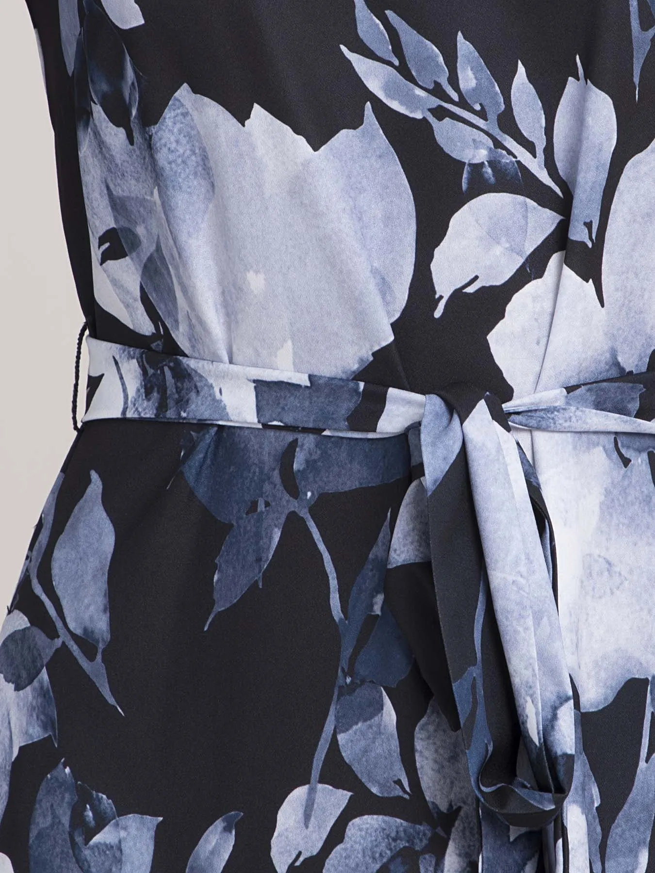 Boat Neck Floral A Line Dress - Black and Navy Blue