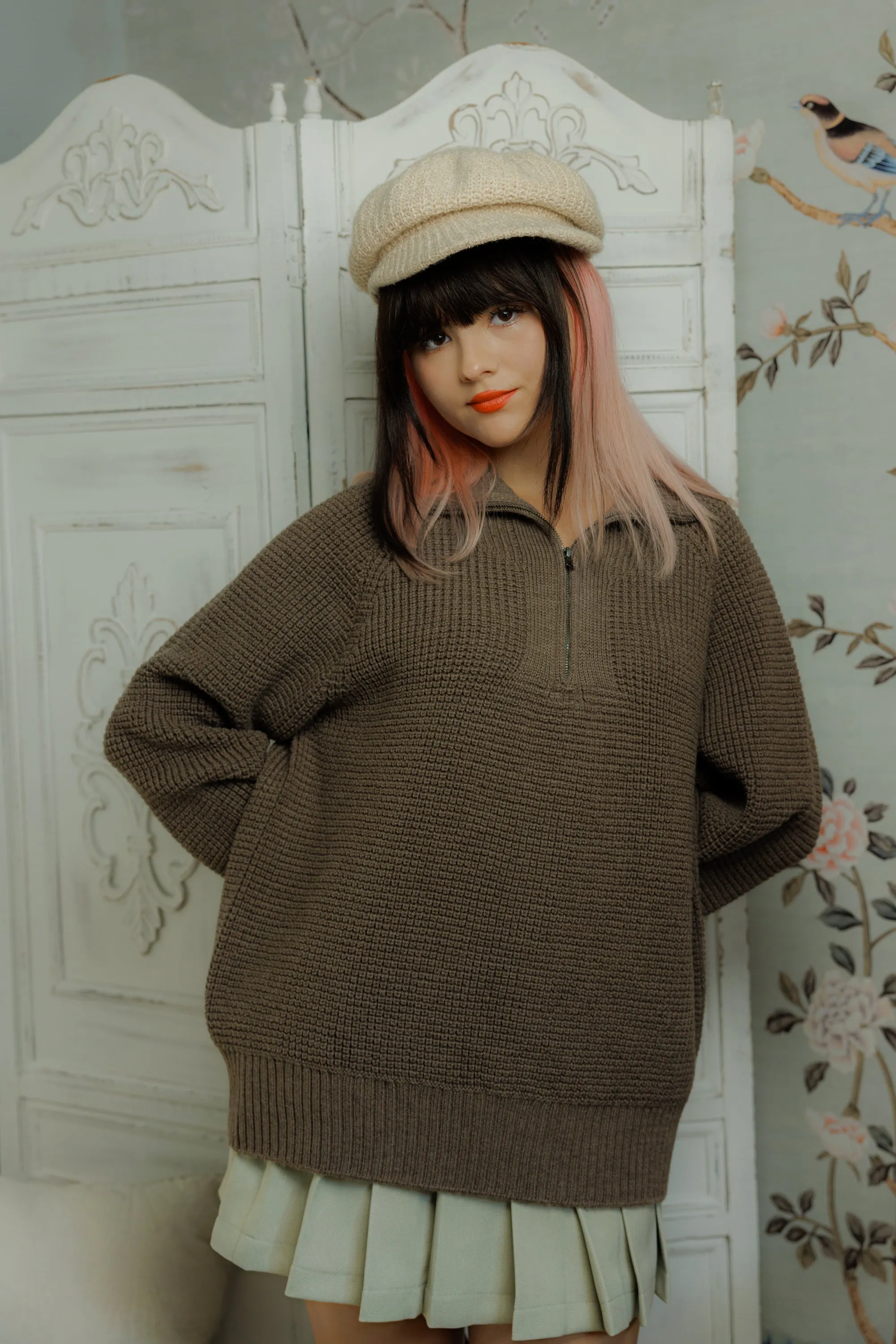 Bobbi Merino Wool Quarter-Zip Pullover - Ash Brown