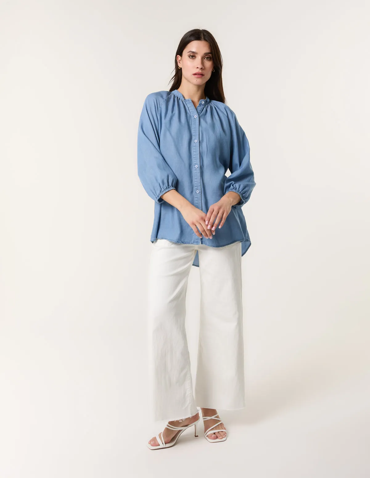 Button Front Denim Blouse