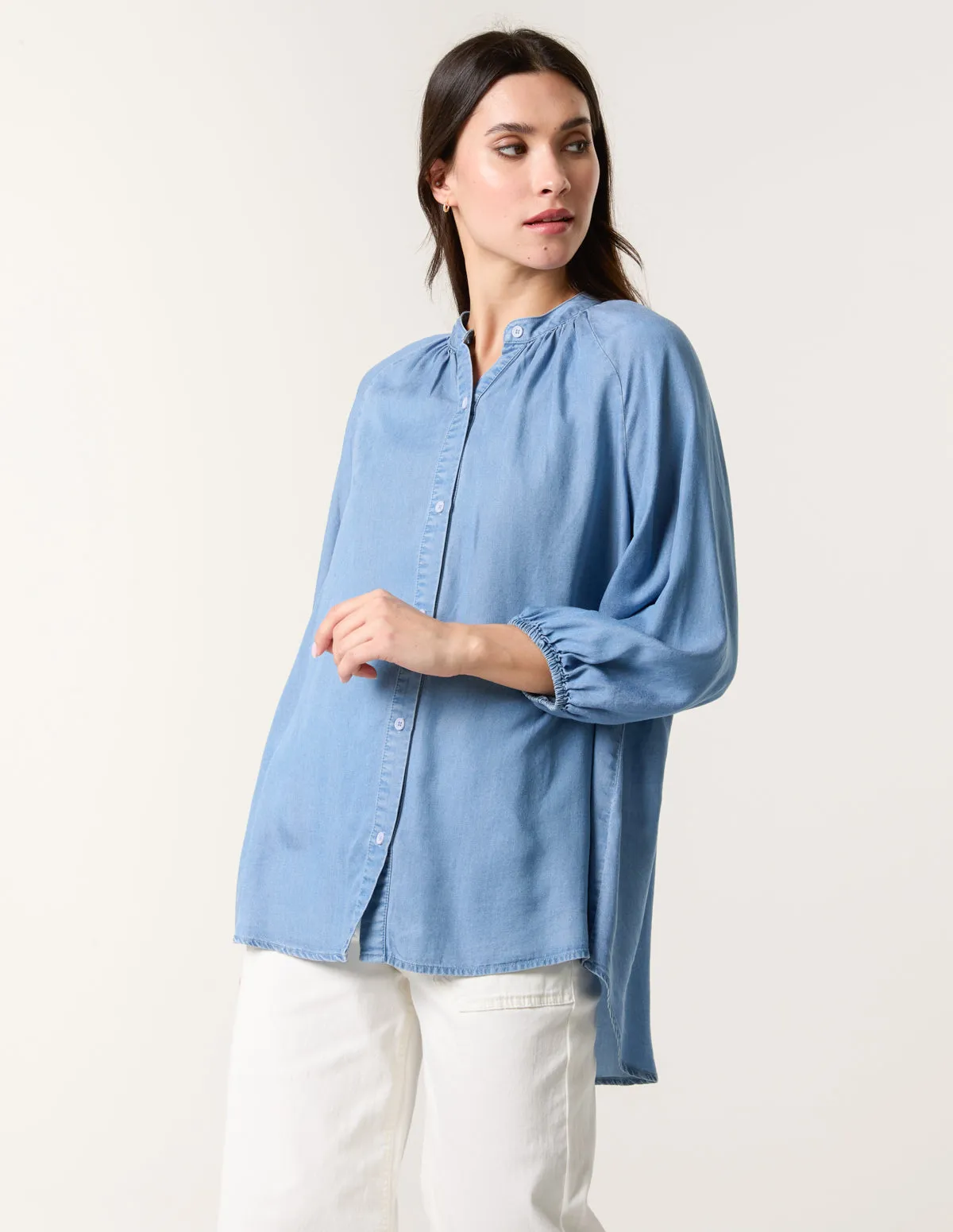 Button Front Denim Blouse