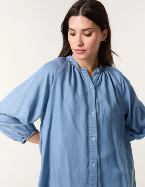 Button Front Denim Blouse