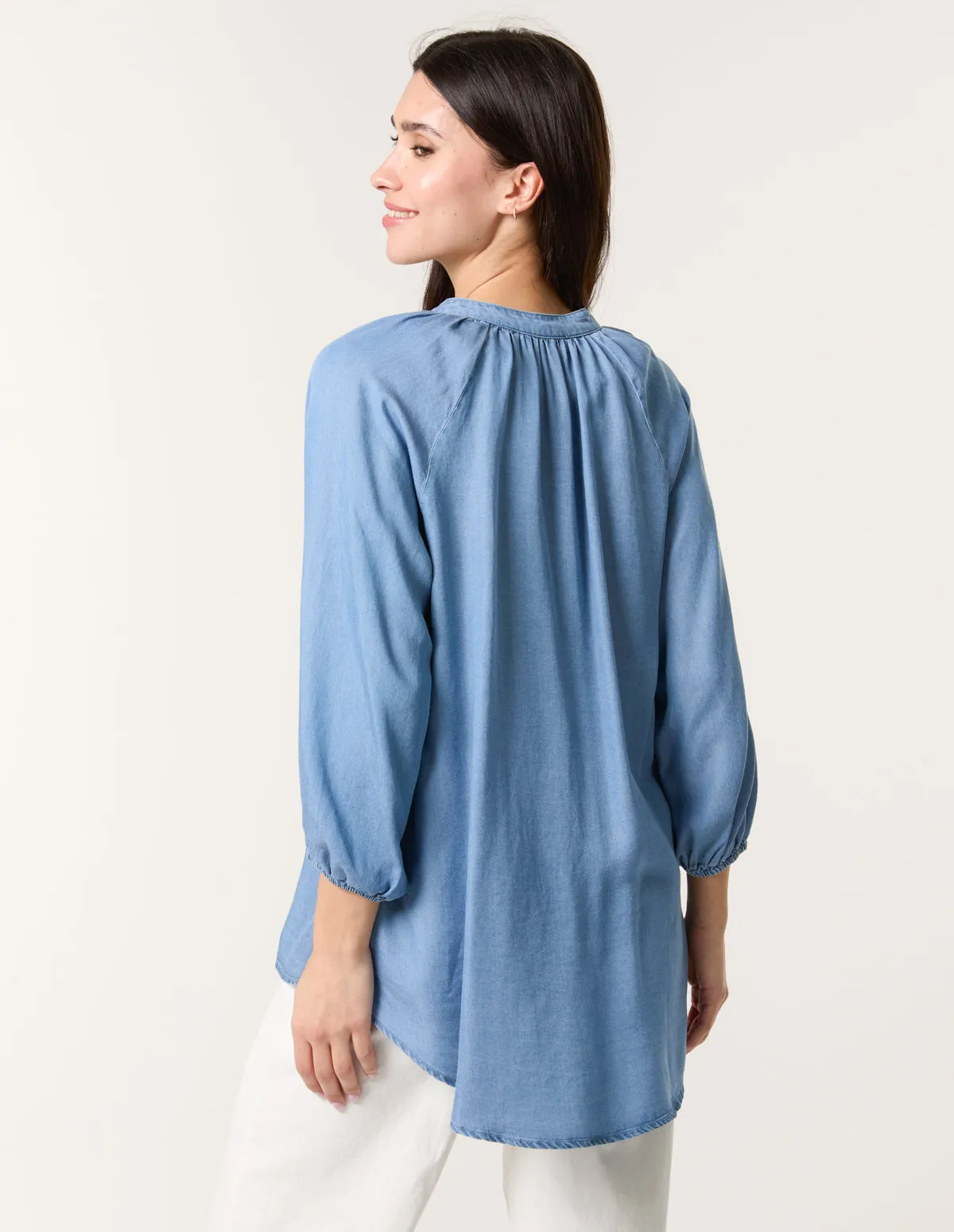 Button Front Denim Blouse