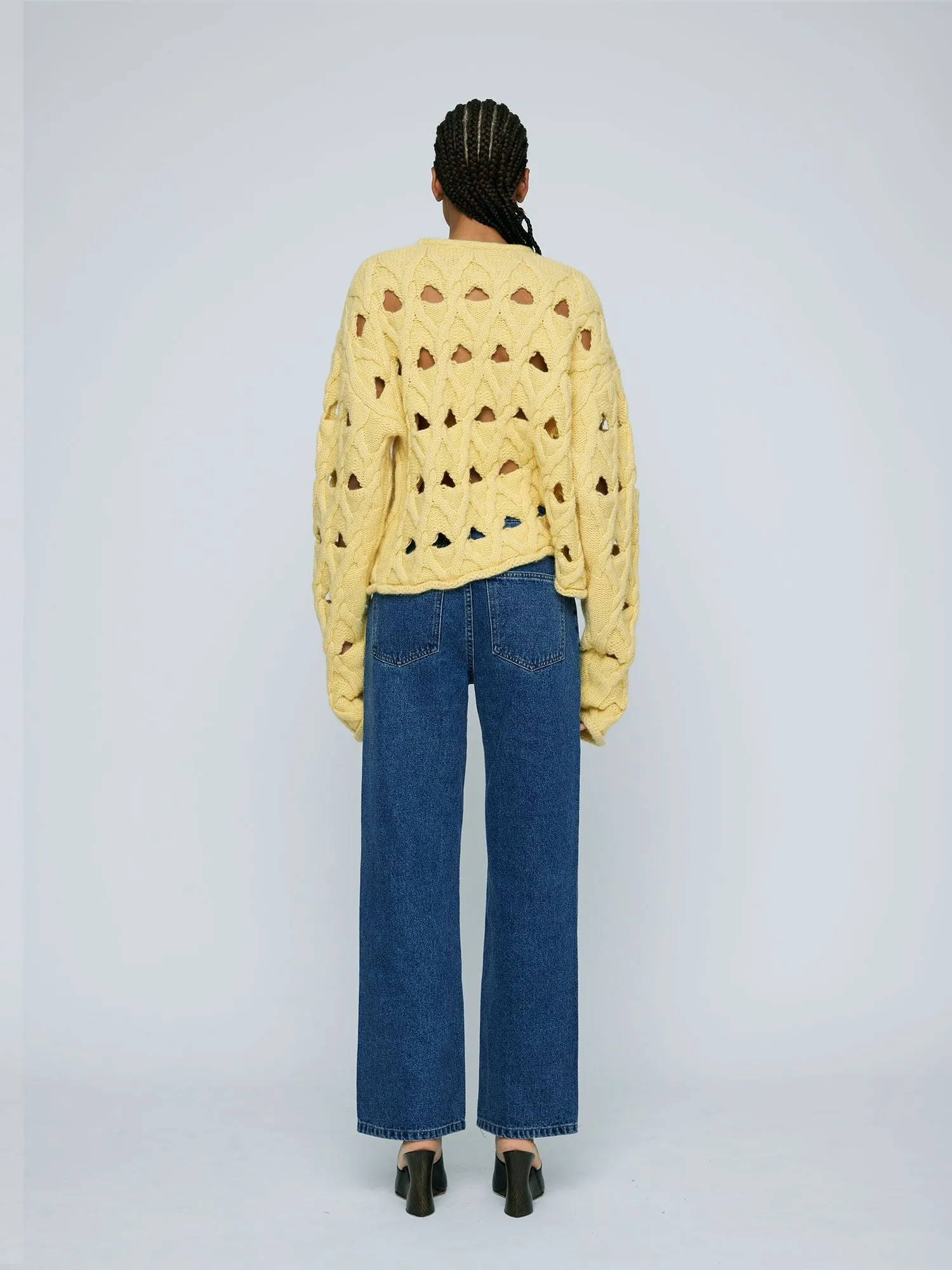 Cable Knit Holey Sweater - Lemon