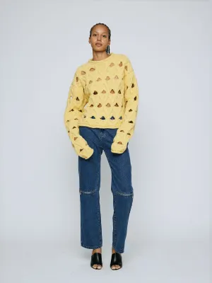 Cable Knit Holey Sweater - Lemon
