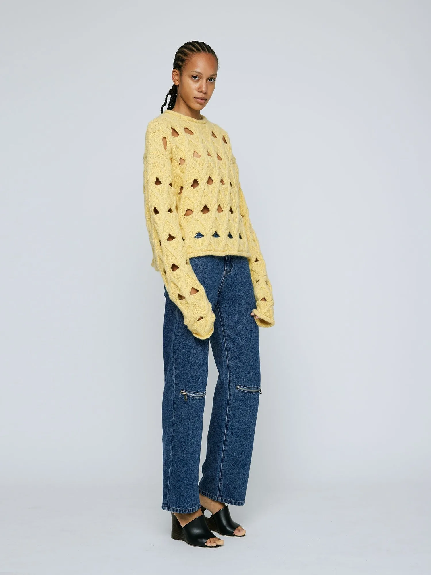 Cable Knit Holey Sweater - Lemon