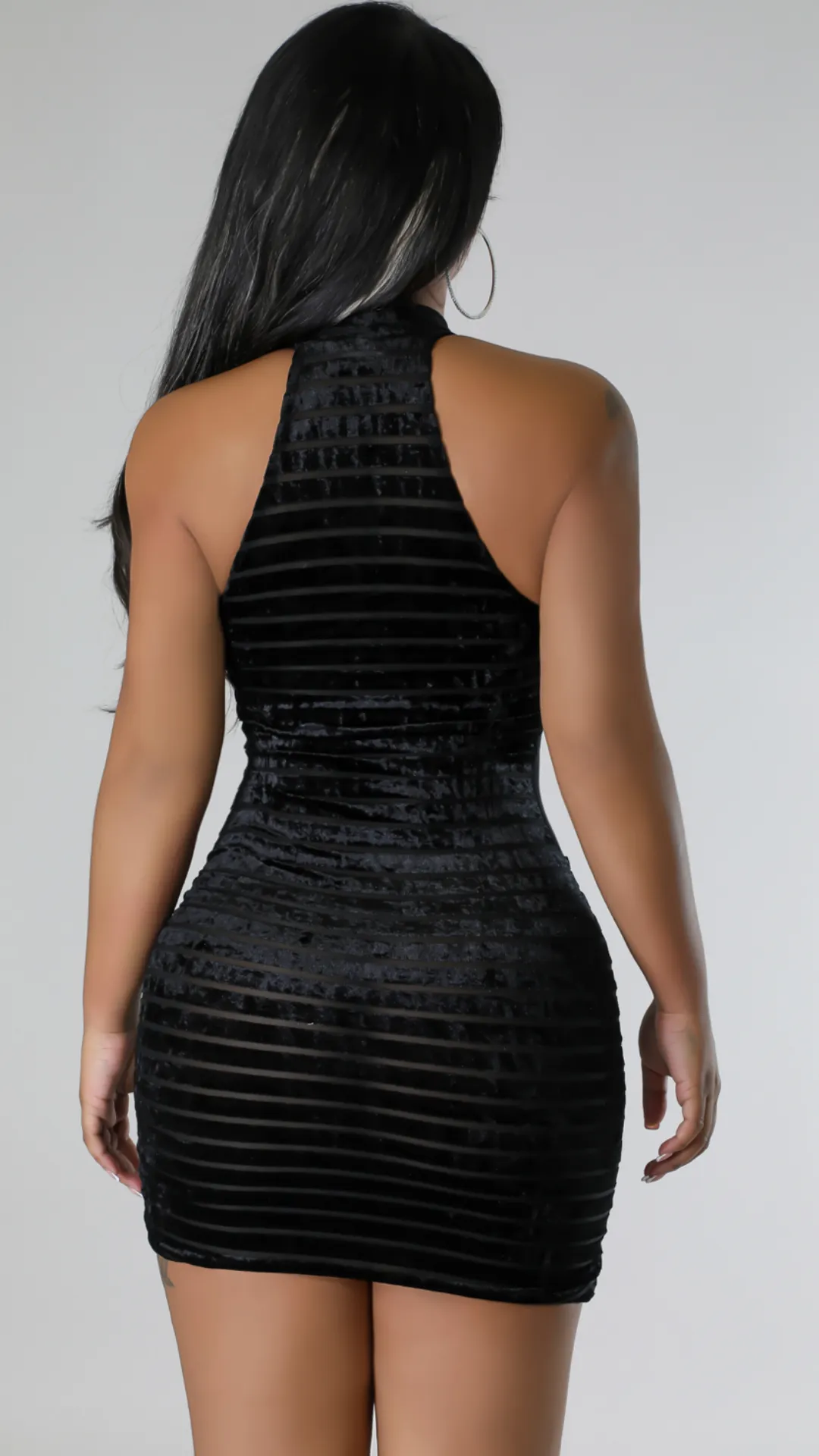 Cassie Black velvet sheer sleeveless mini dress