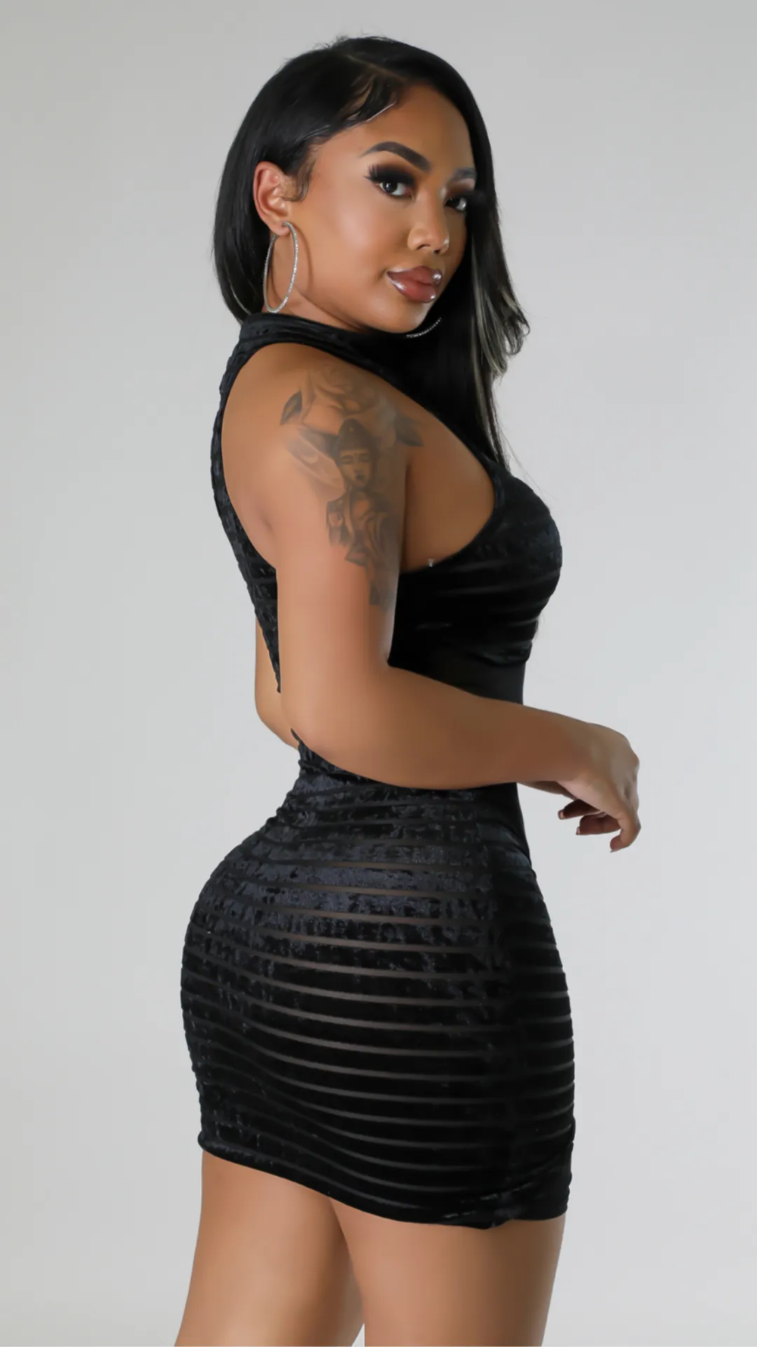 Cassie Black velvet sheer sleeveless mini dress