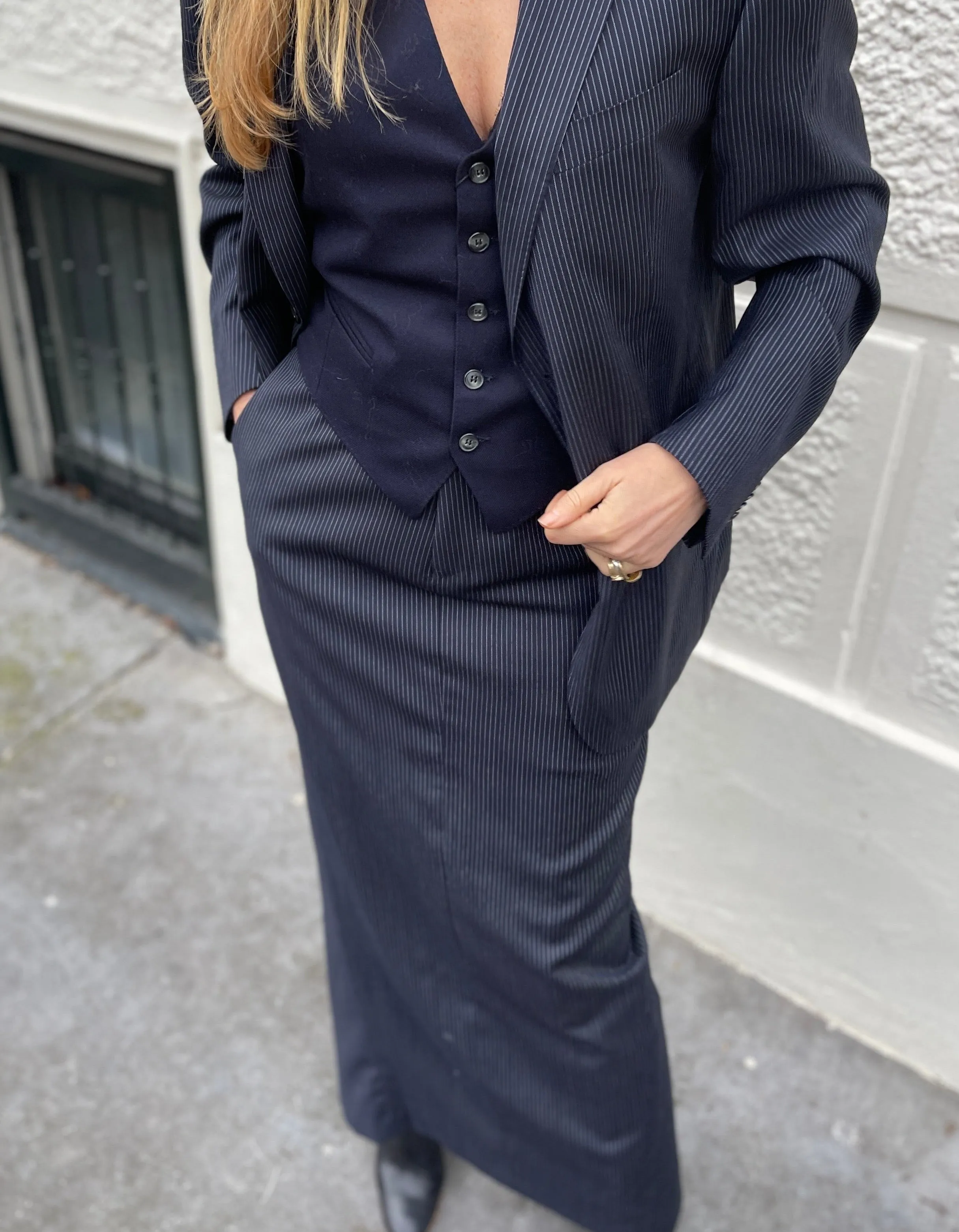 Dark blue long pencil skirt