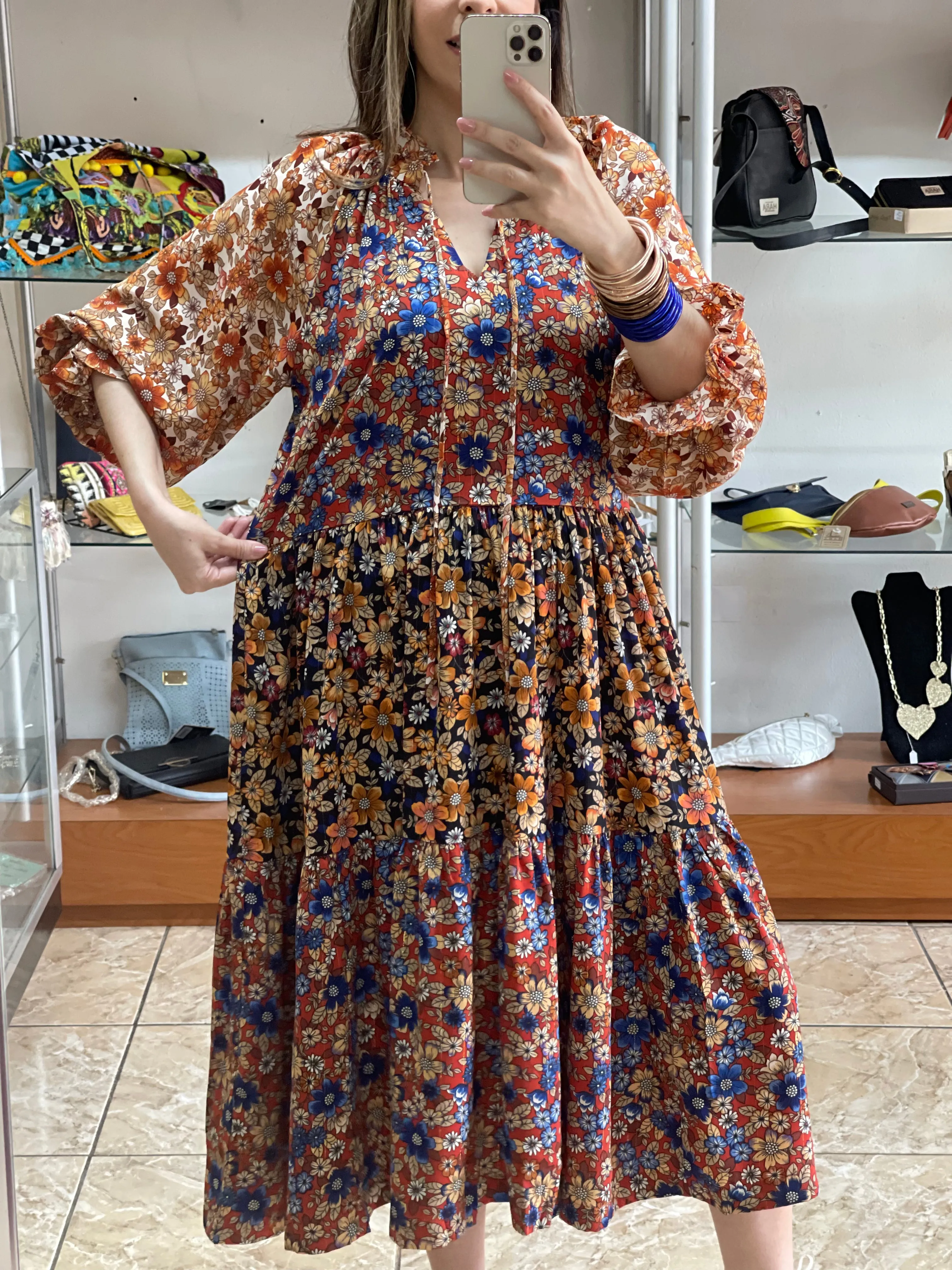 Floral Metallic Midi Dress