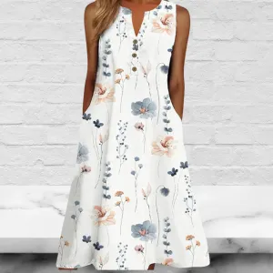 Floral Printed Sleeveless Midi Casual Dress