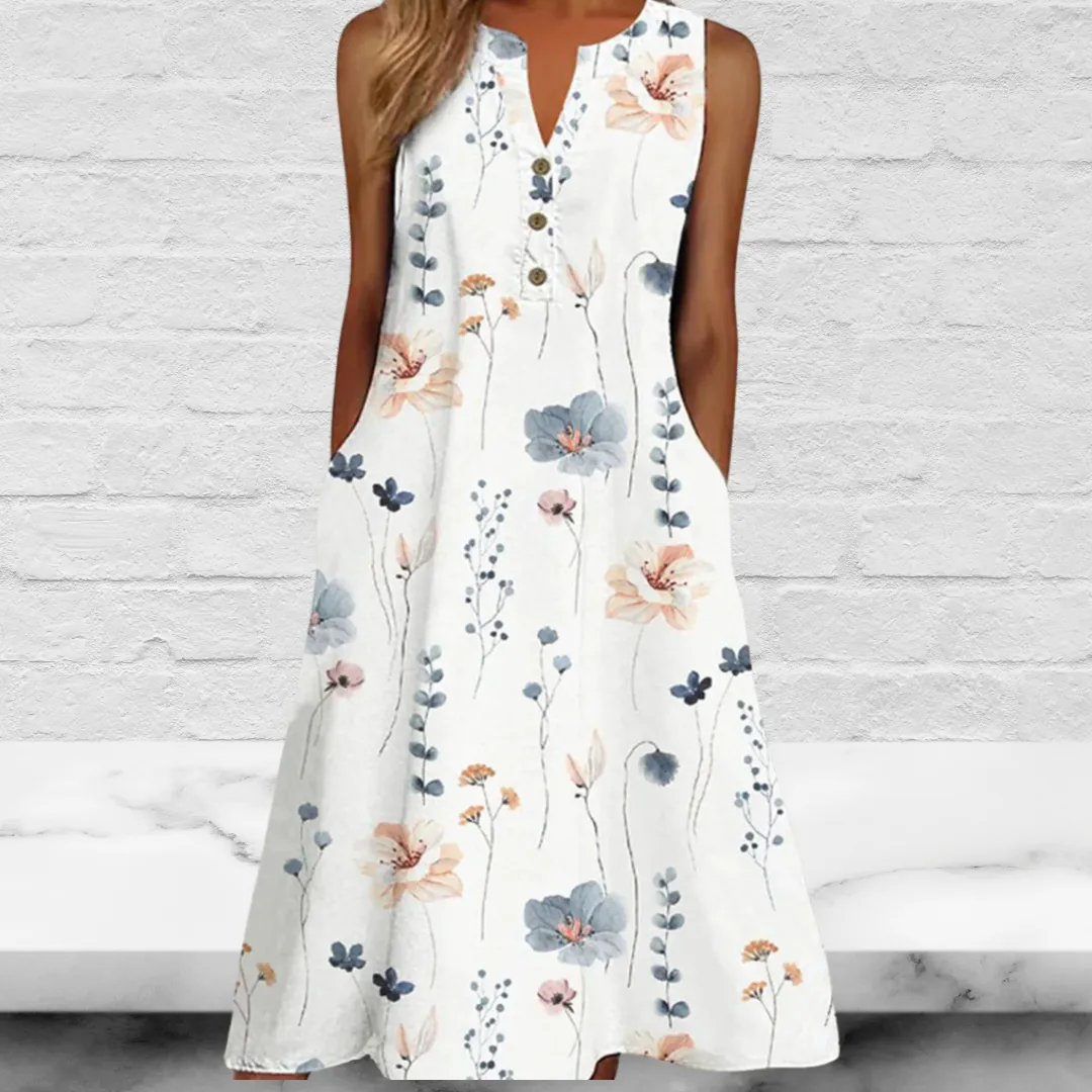 Floral Printed Sleeveless Midi Casual Dress