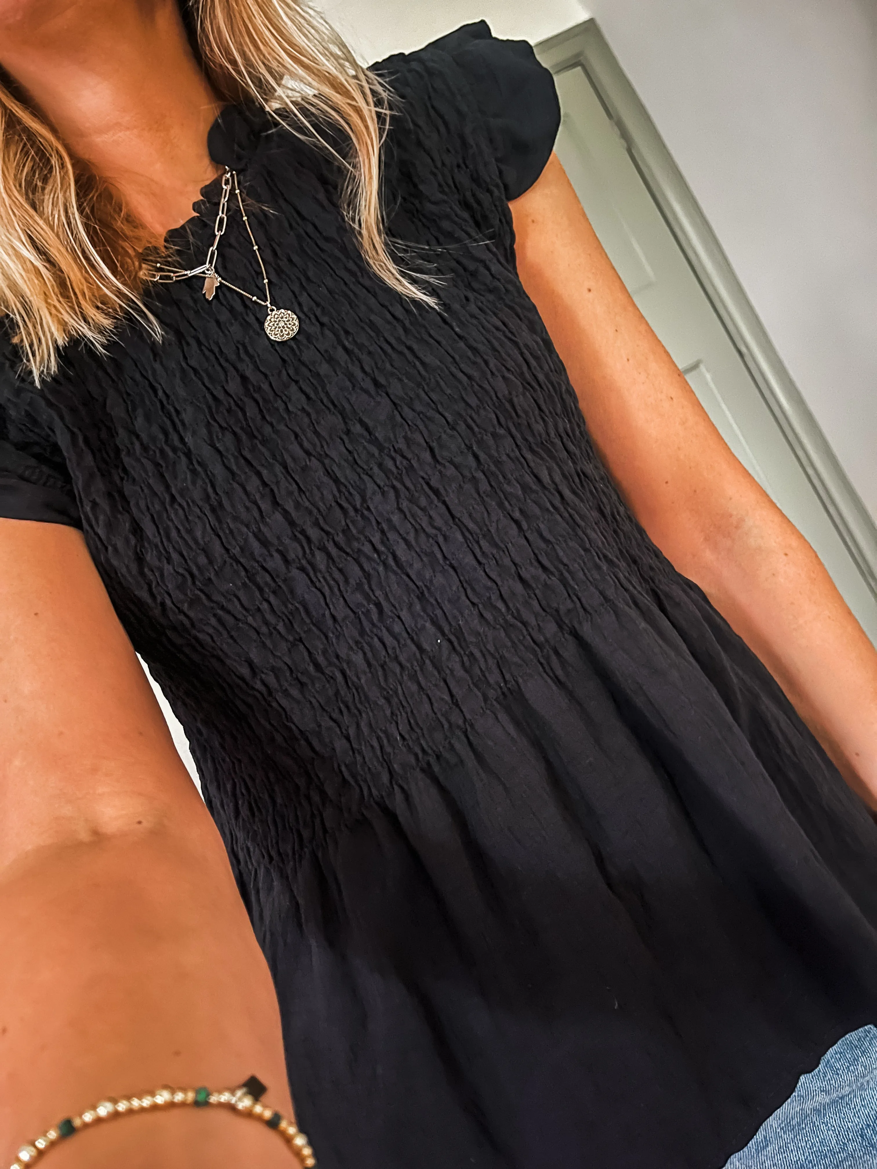 Frill Sleeve Shirred Top