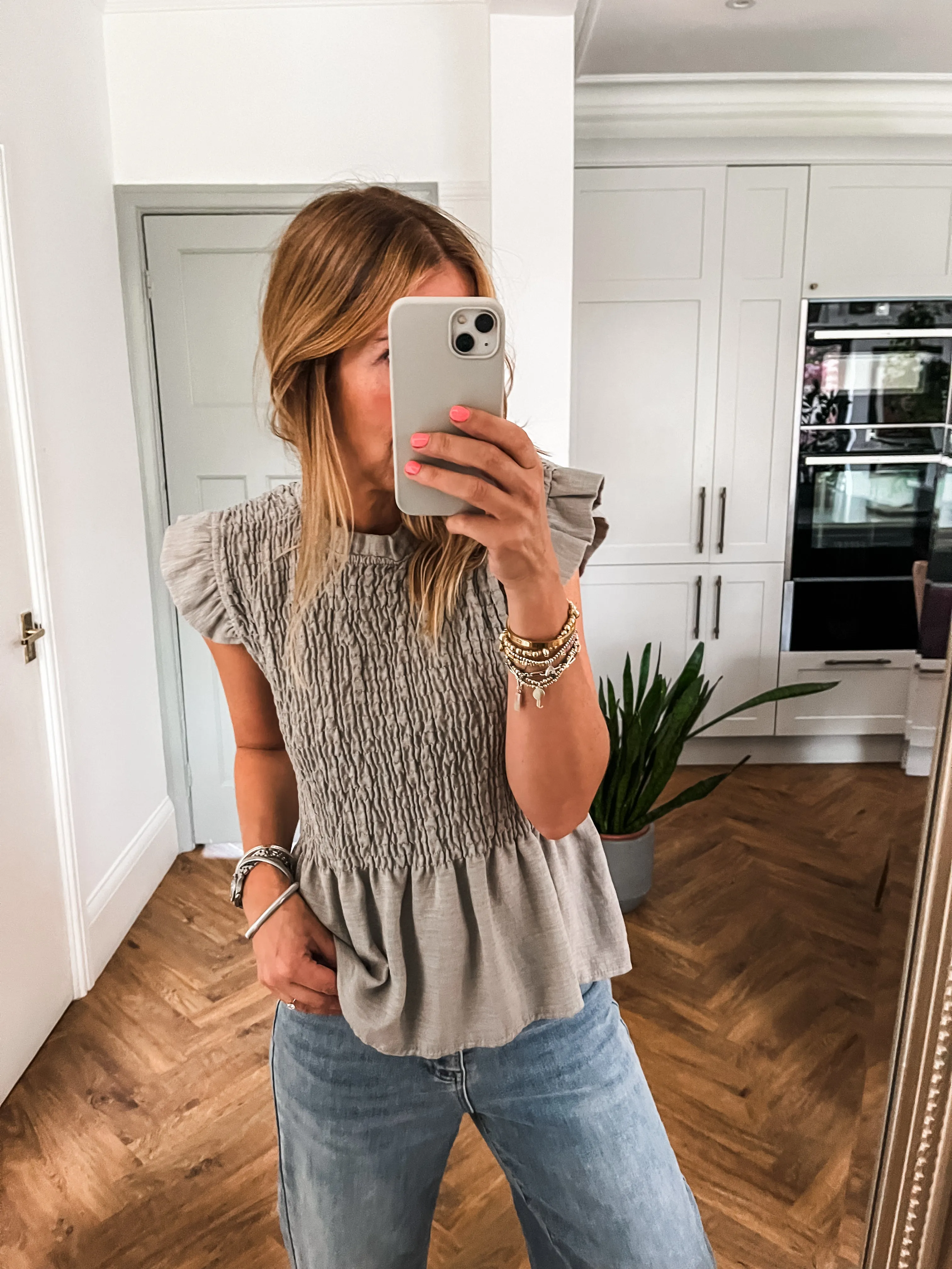 Frill Sleeve Shirred Top