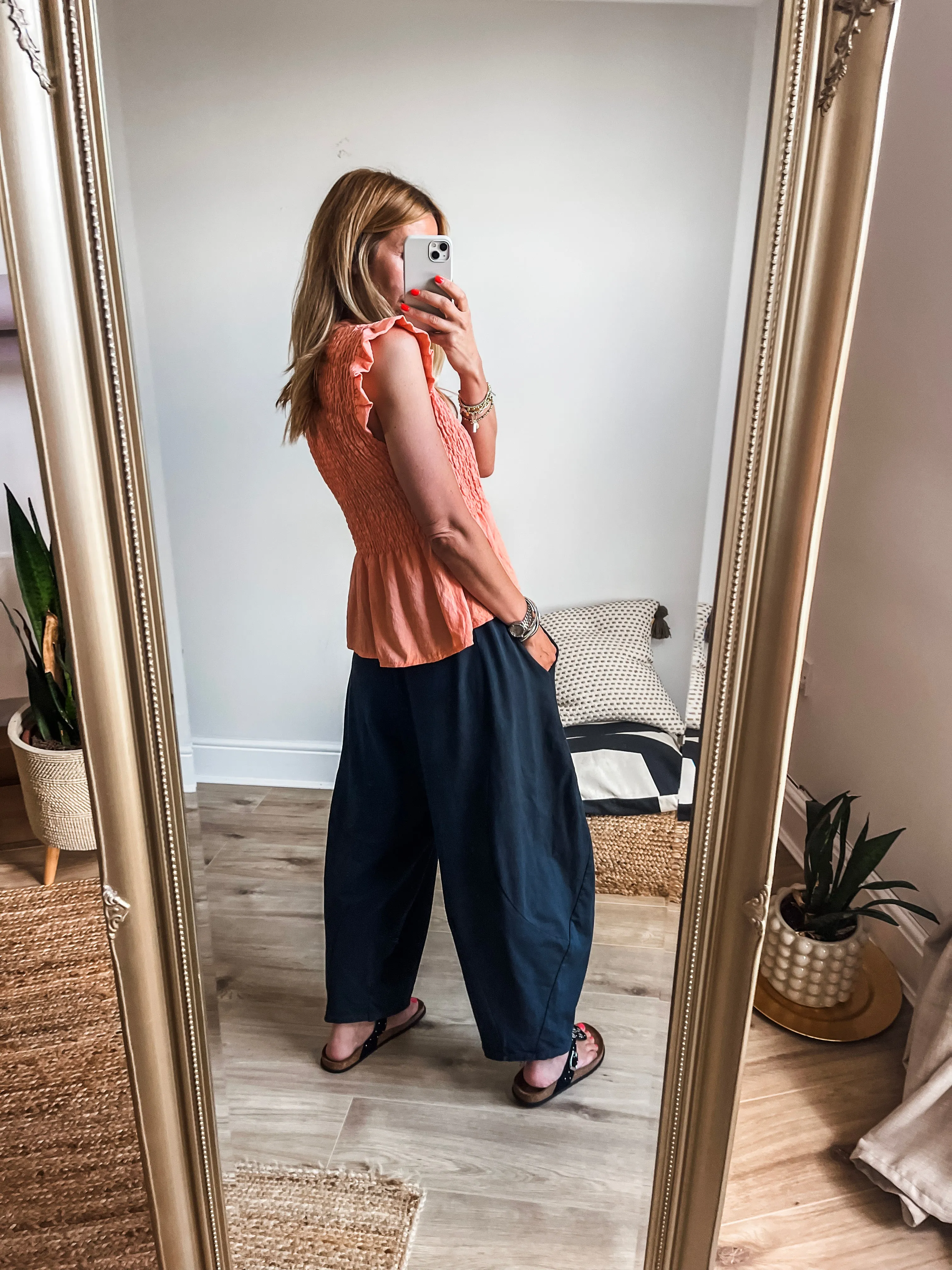 Frill Sleeve Shirred Top