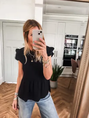Frill Sleeve Shirred Top