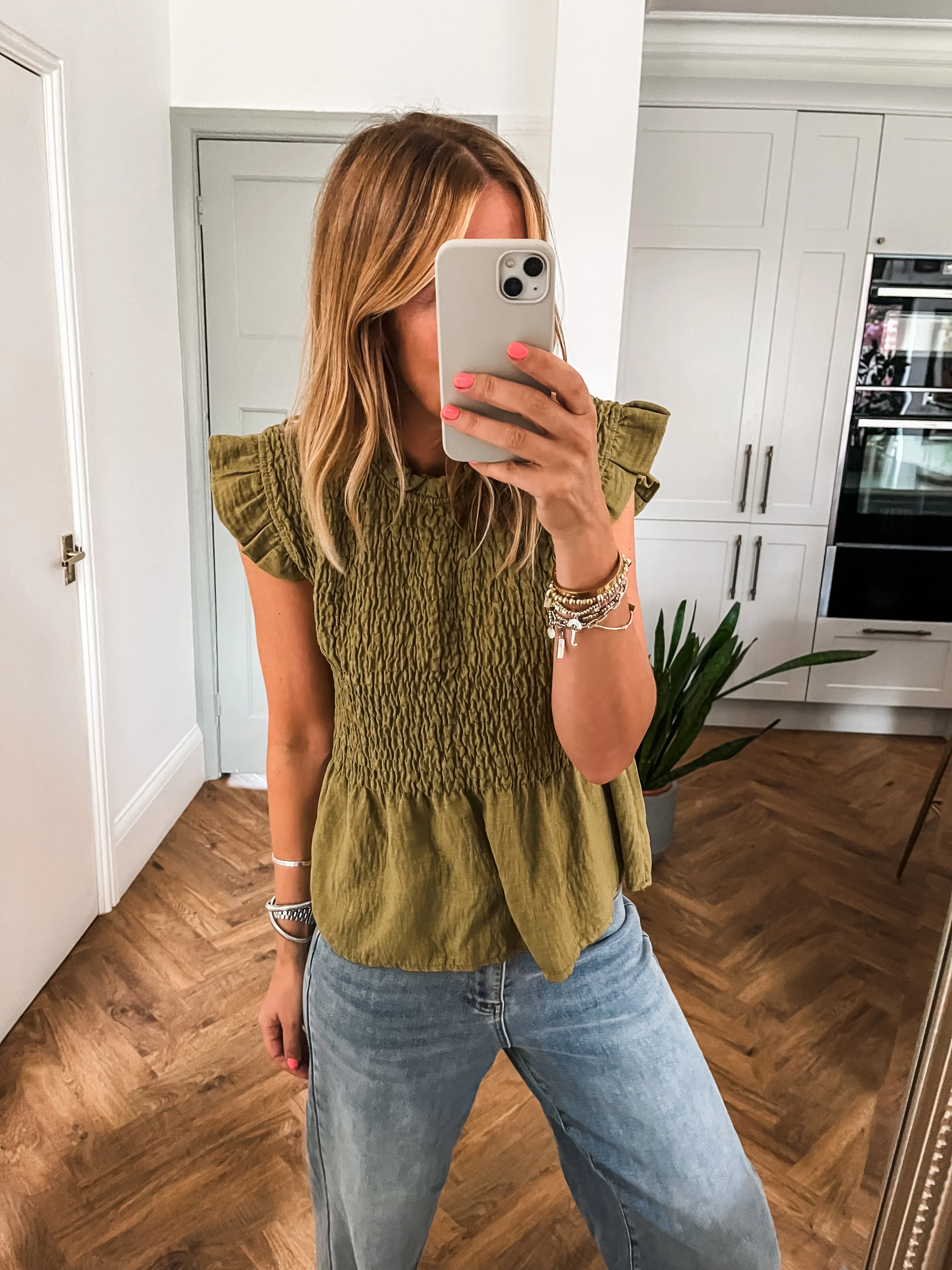 Frill Sleeve Shirred Top