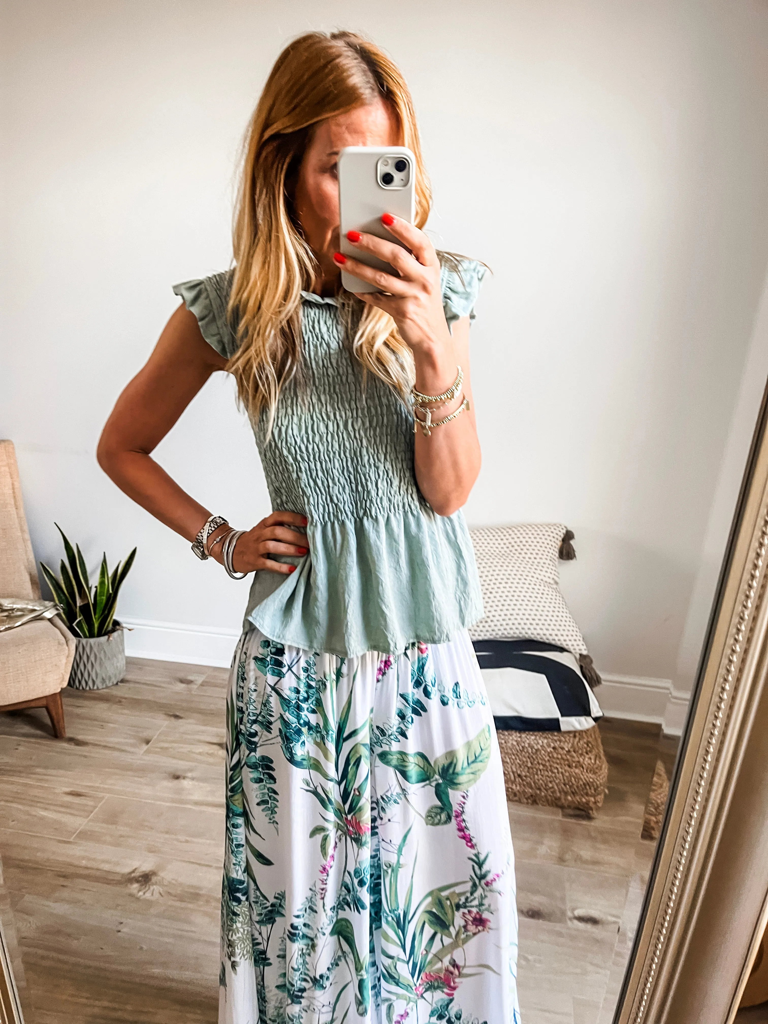 Frill Sleeve Shirred Top