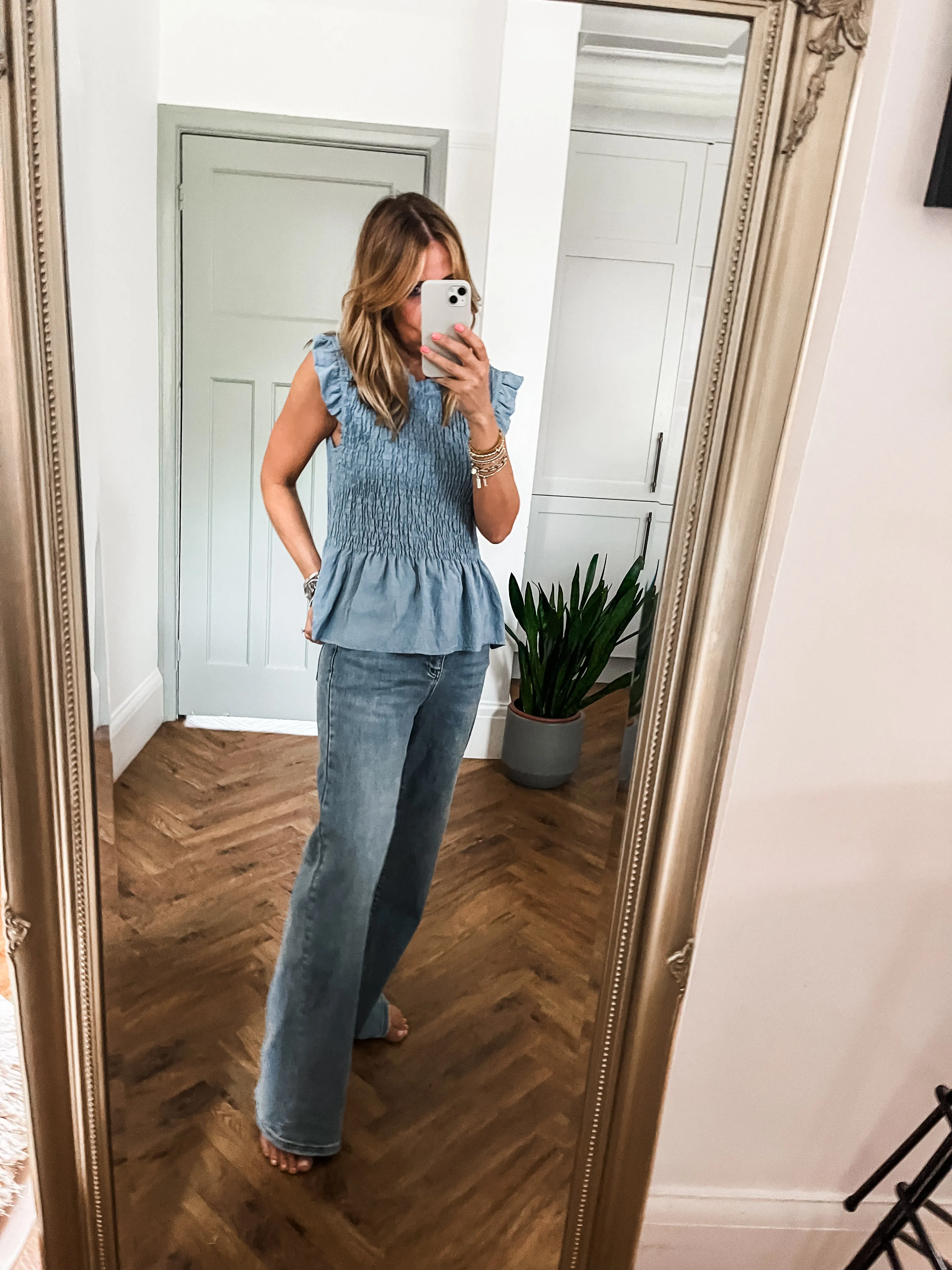 Frill Sleeve Shirred Top