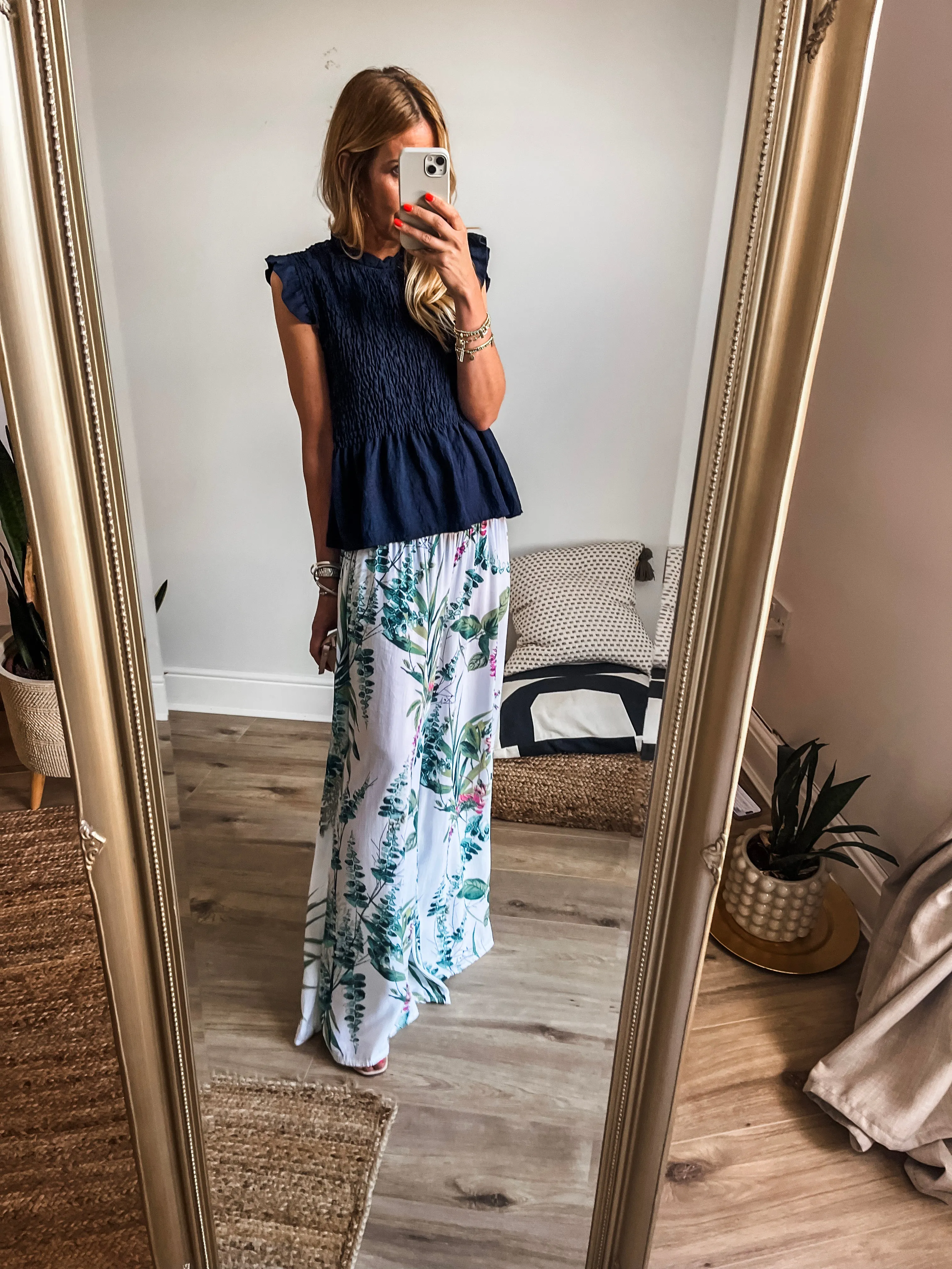 Frill Sleeve Shirred Top