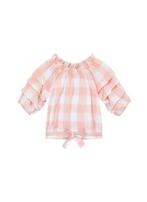 Habitual Kids Puff Sleeve Gingham Top