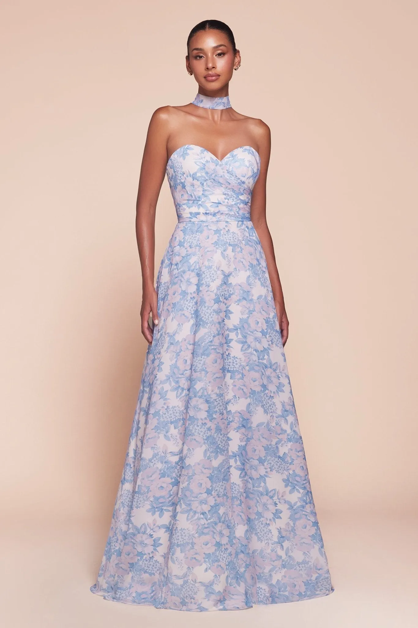 HELENA Strapless A-Line Floral Satin Bridesmaid Dress