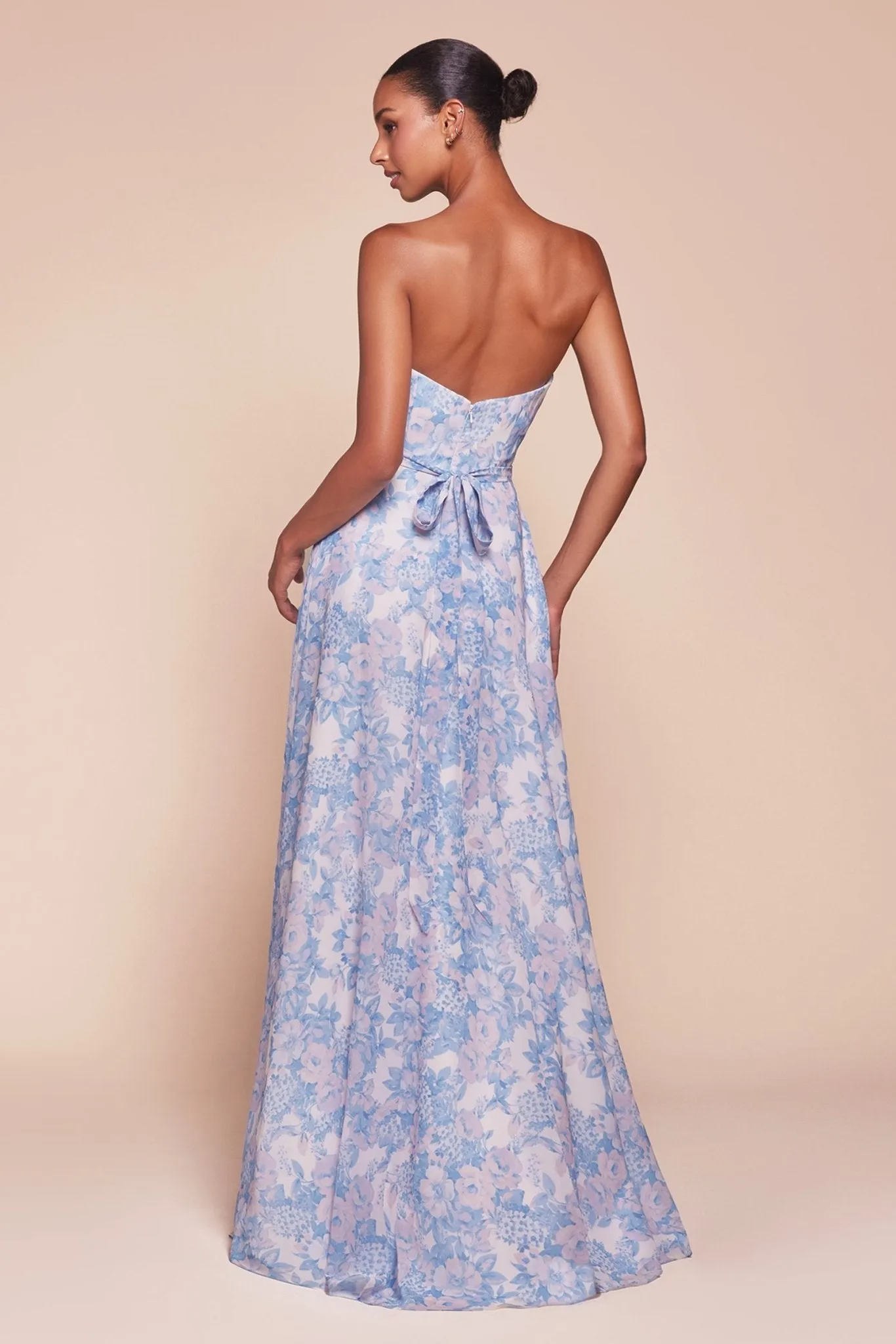 HELENA Strapless A-Line Floral Satin Bridesmaid Dress