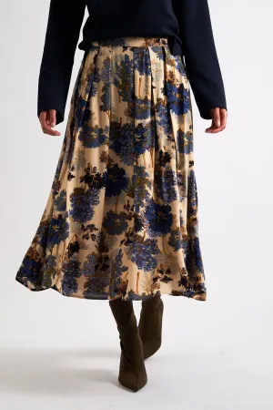 Lizea Forest Scape Print Midi Skirt - Navy