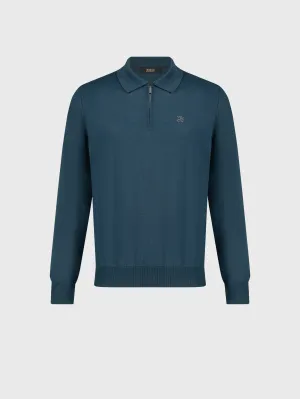 Long Sleeve Polo Shirt with Griffon Emblem Embroidery Dark Green