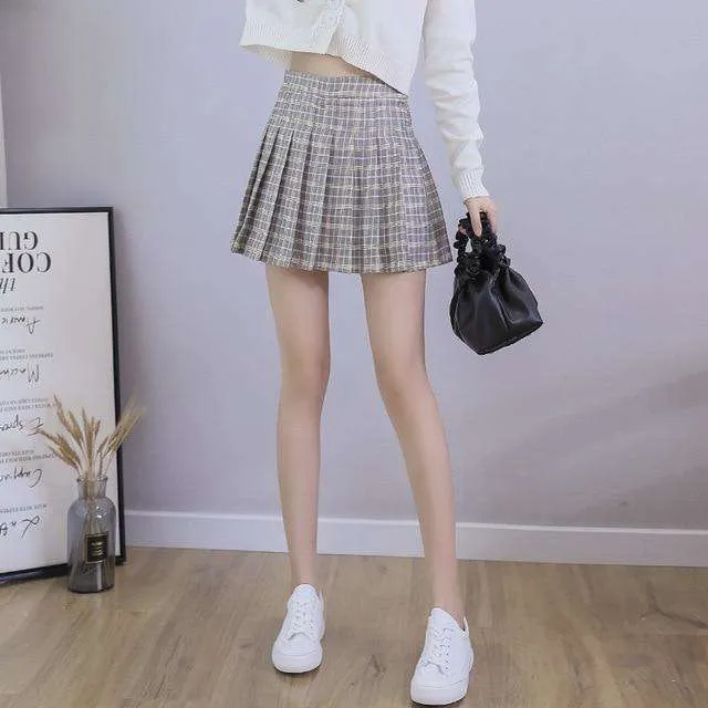 Pink Plaid High Waist Pleated Mini Skirt