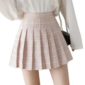 Pink Plaid High Waist Pleated Mini Skirt