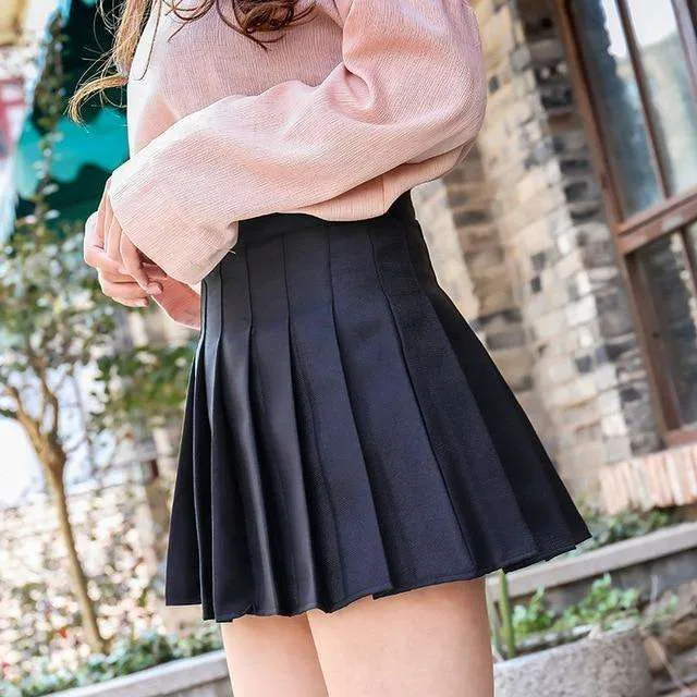 Pink Plaid High Waist Pleated Mini Skirt