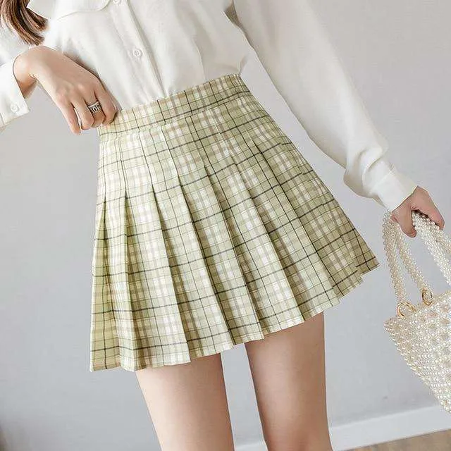 Pink Plaid High Waist Pleated Mini Skirt