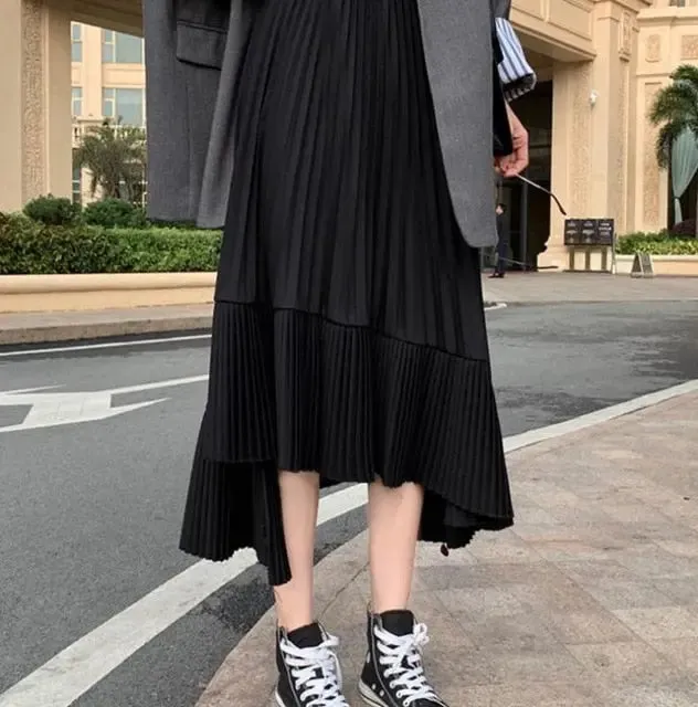 Pleated Chiffon Stylish Frill Midi Skirt