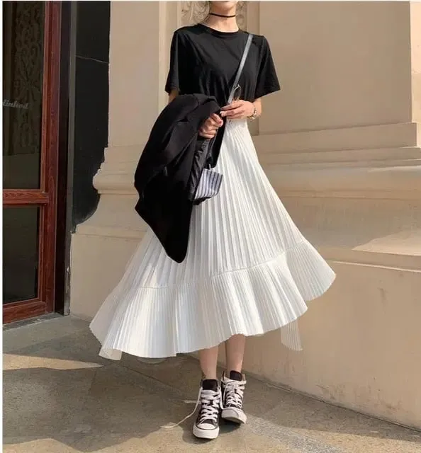 Pleated Chiffon Stylish Frill Midi Skirt