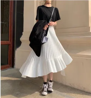 Pleated Chiffon Stylish Frill Midi Skirt