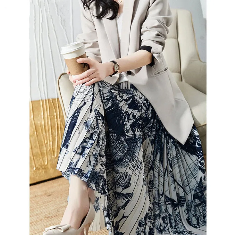 Pleated Patterned Skirt