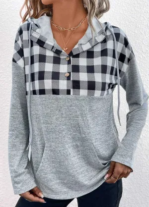 Pocket Plaid Long Sleeve Hoodie