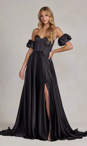 Puff Sleeve Corset Strapless Long Prom Dress K1122