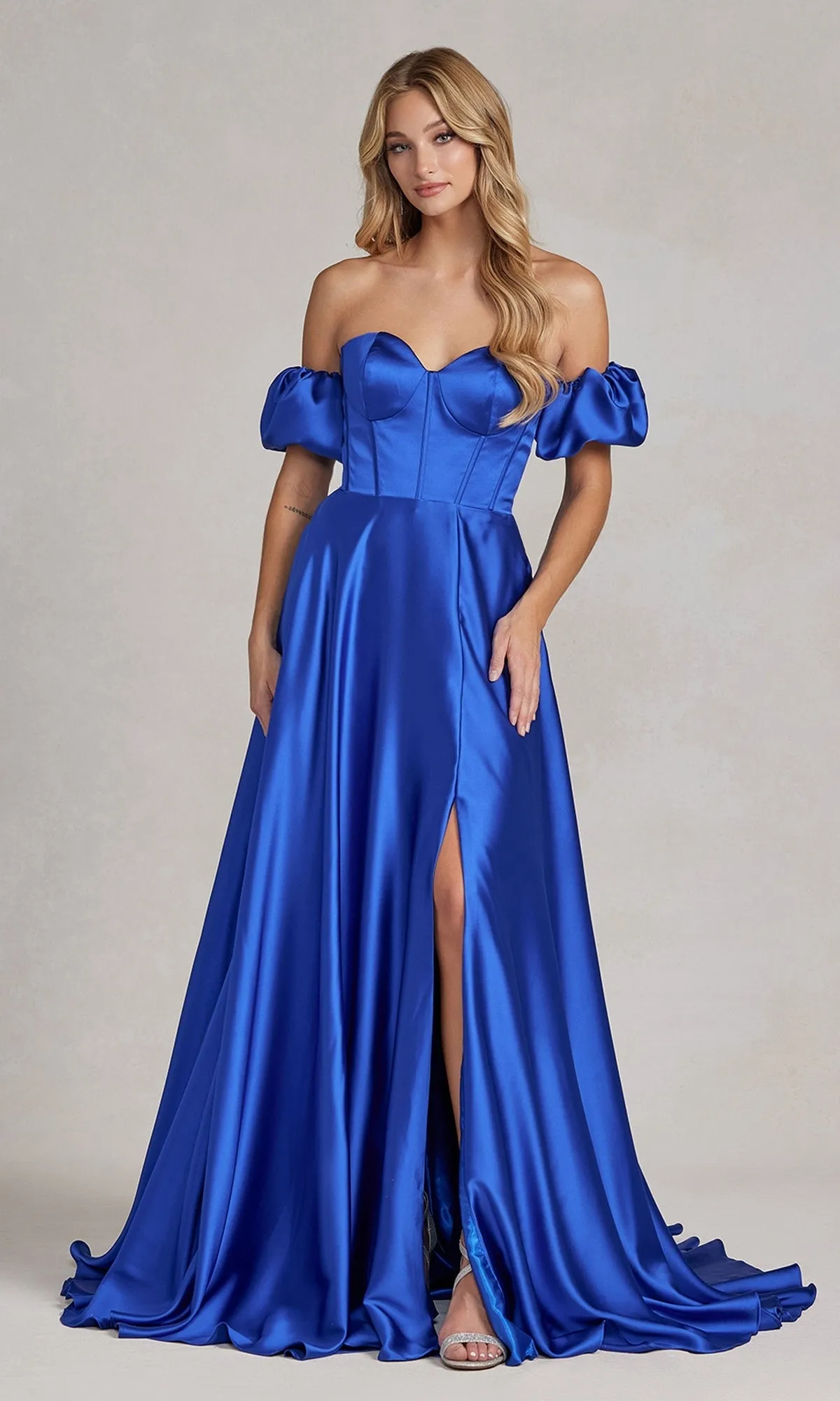 Puff Sleeve Corset Strapless Long Prom Dress K1122