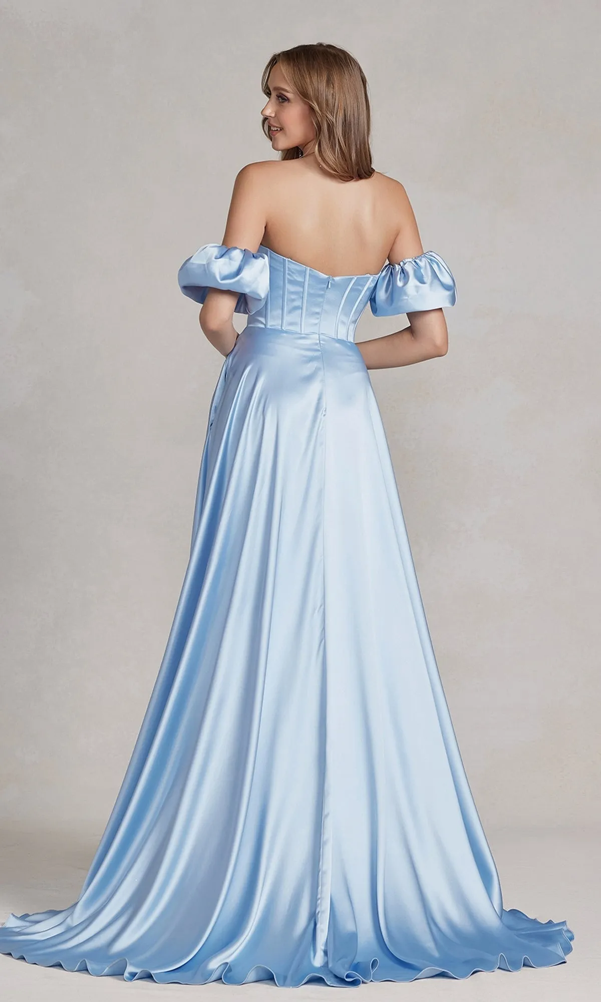 Puff Sleeve Corset Strapless Long Prom Dress K1122
