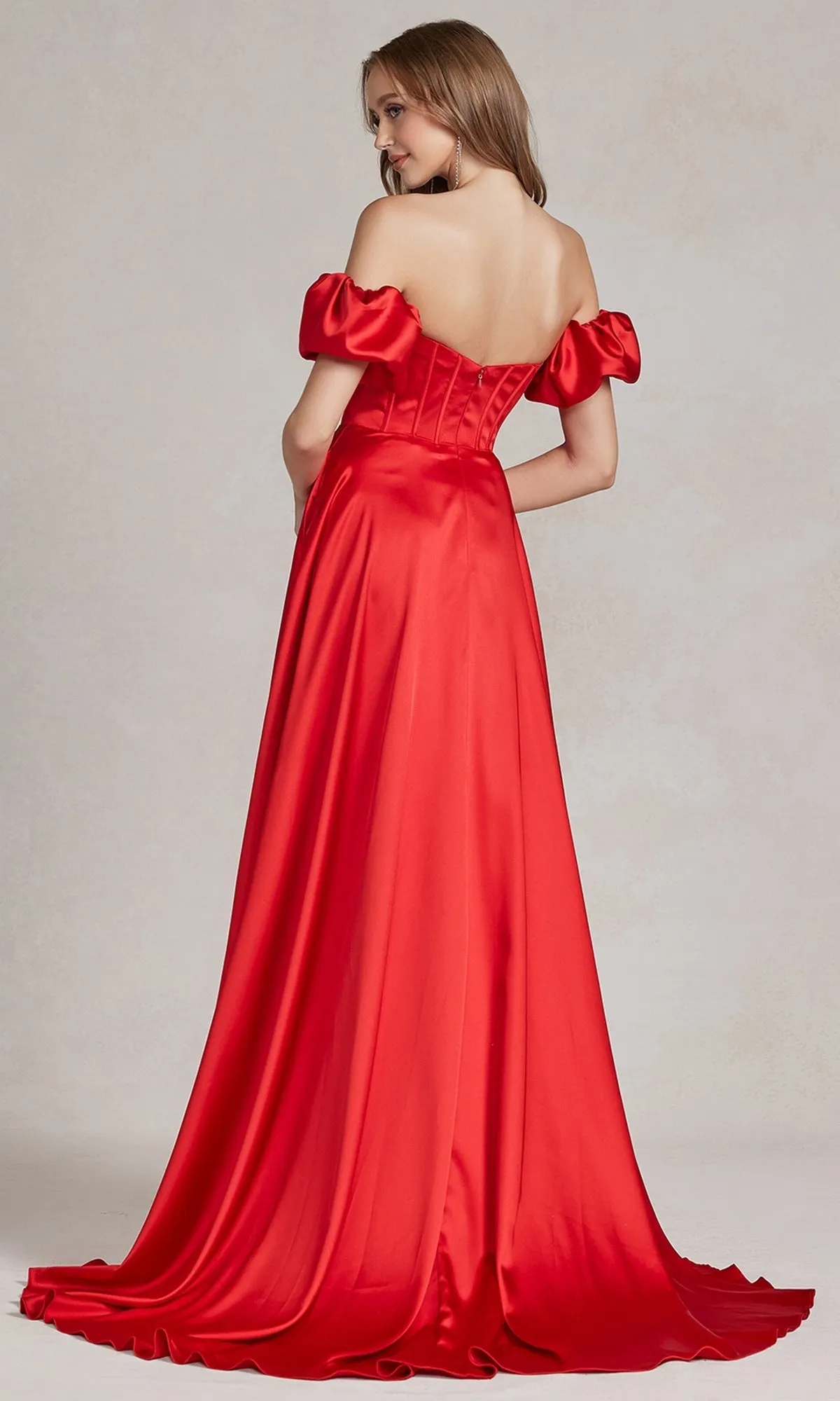 Puff Sleeve Corset Strapless Long Prom Dress K1122