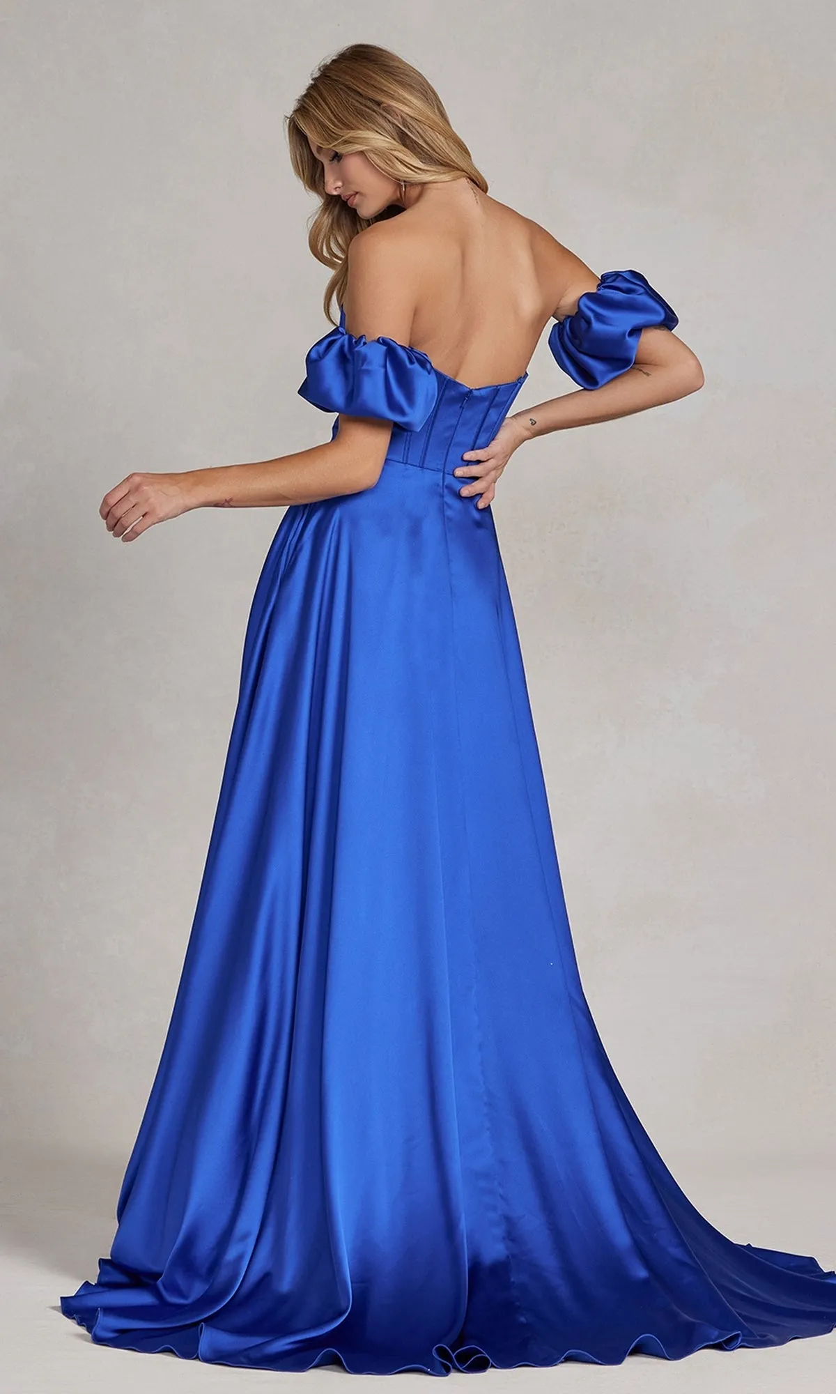 Puff Sleeve Corset Strapless Long Prom Dress K1122