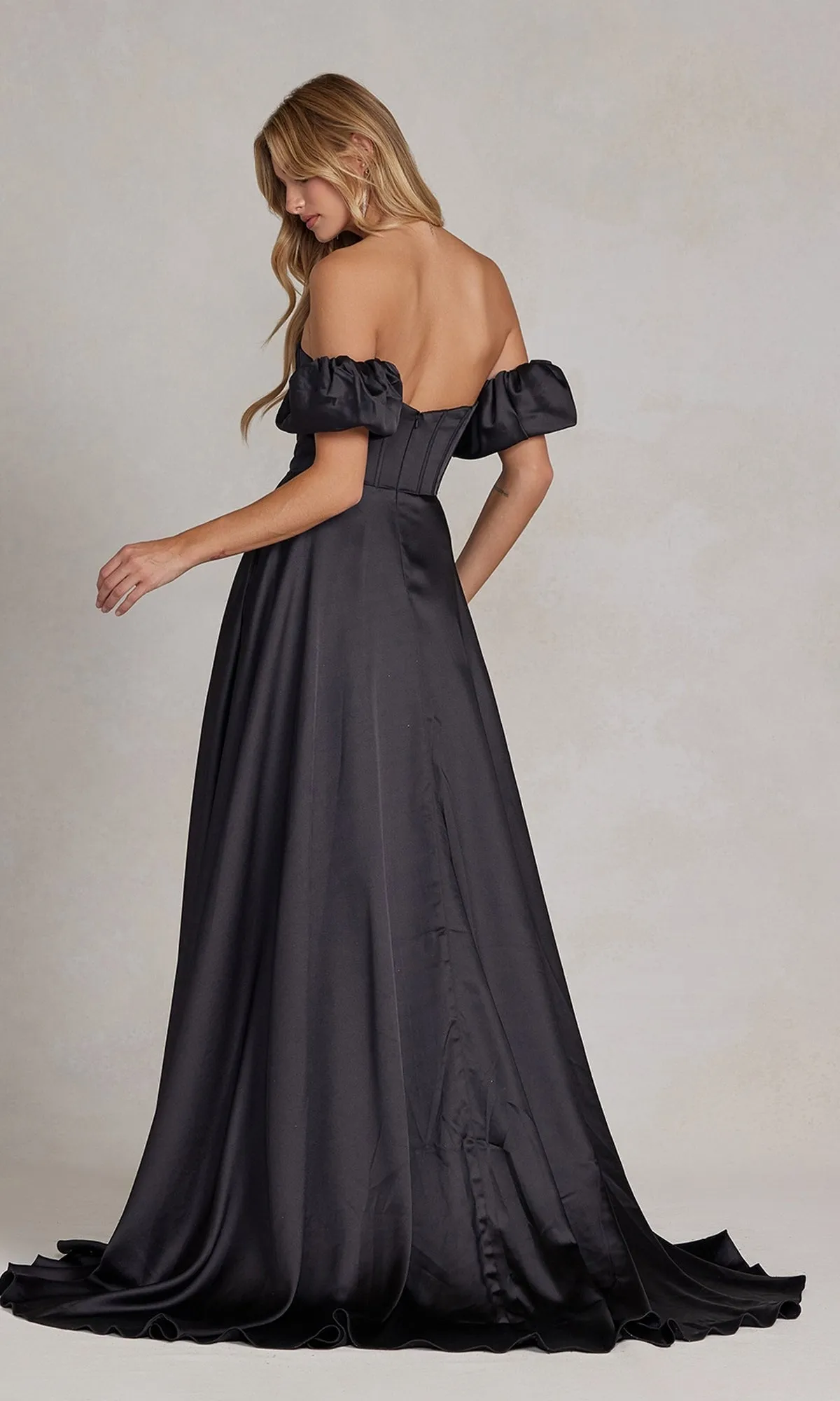 Puff Sleeve Corset Strapless Long Prom Dress K1122