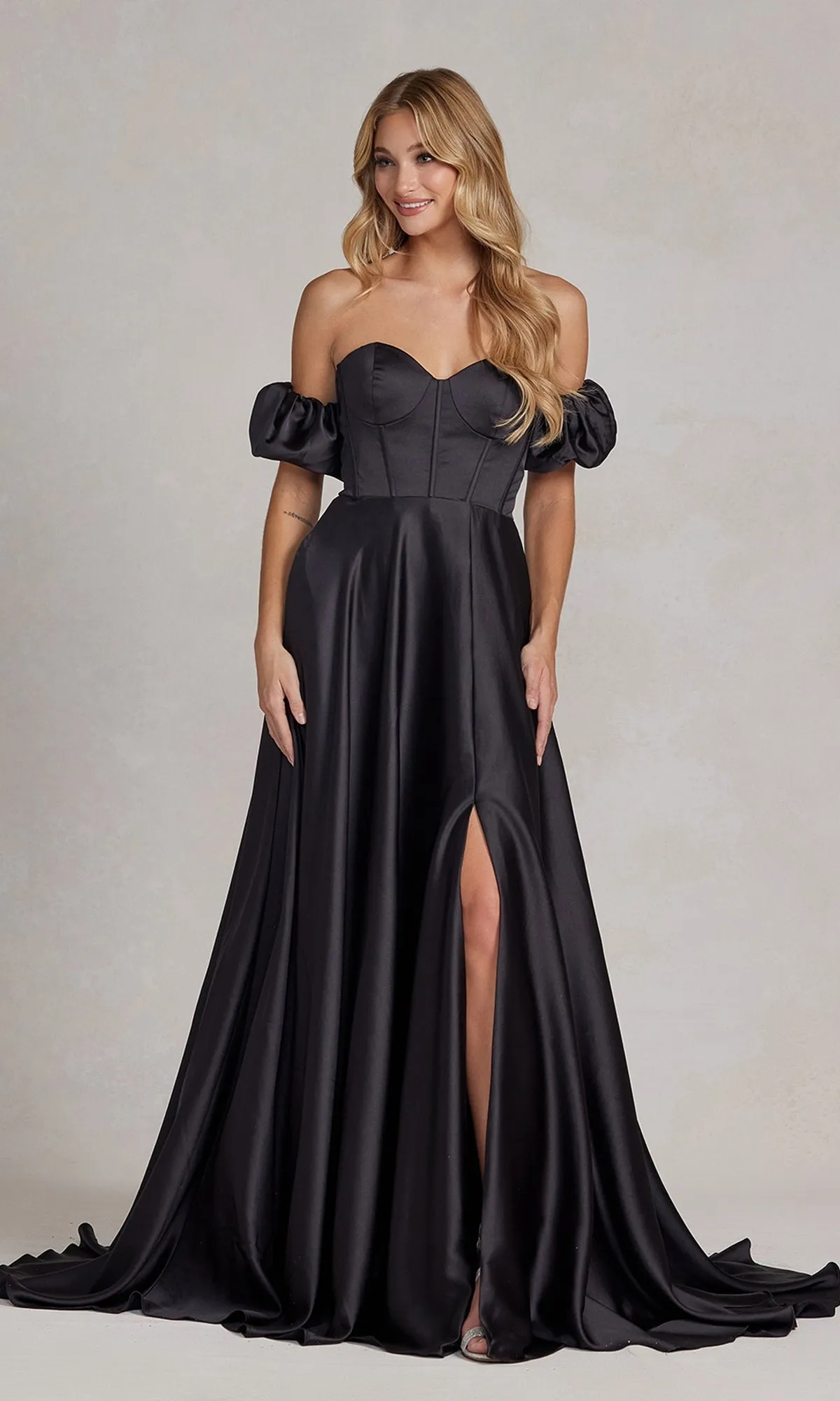 Puff Sleeve Corset Strapless Long Prom Dress K1122