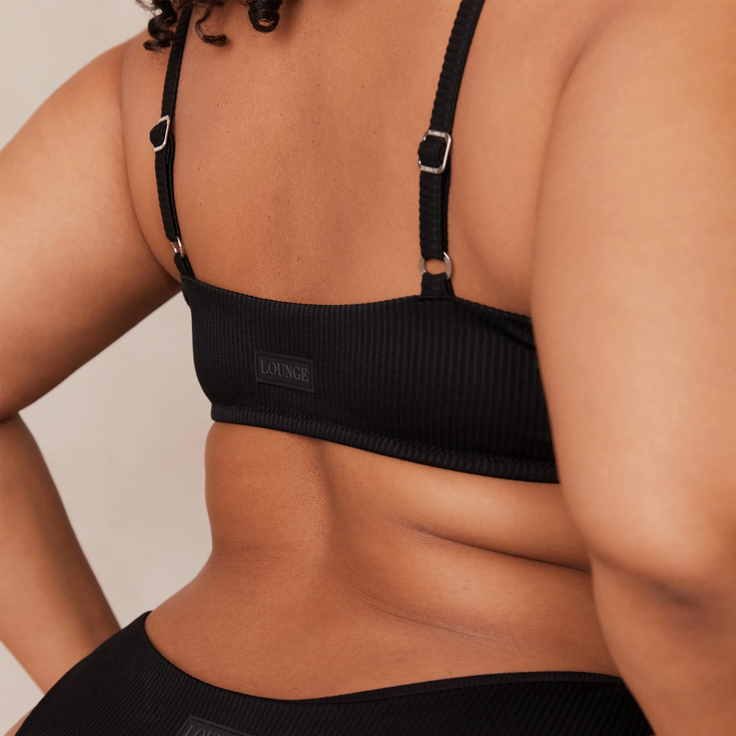 Ribbed Triangle Bra  - Black