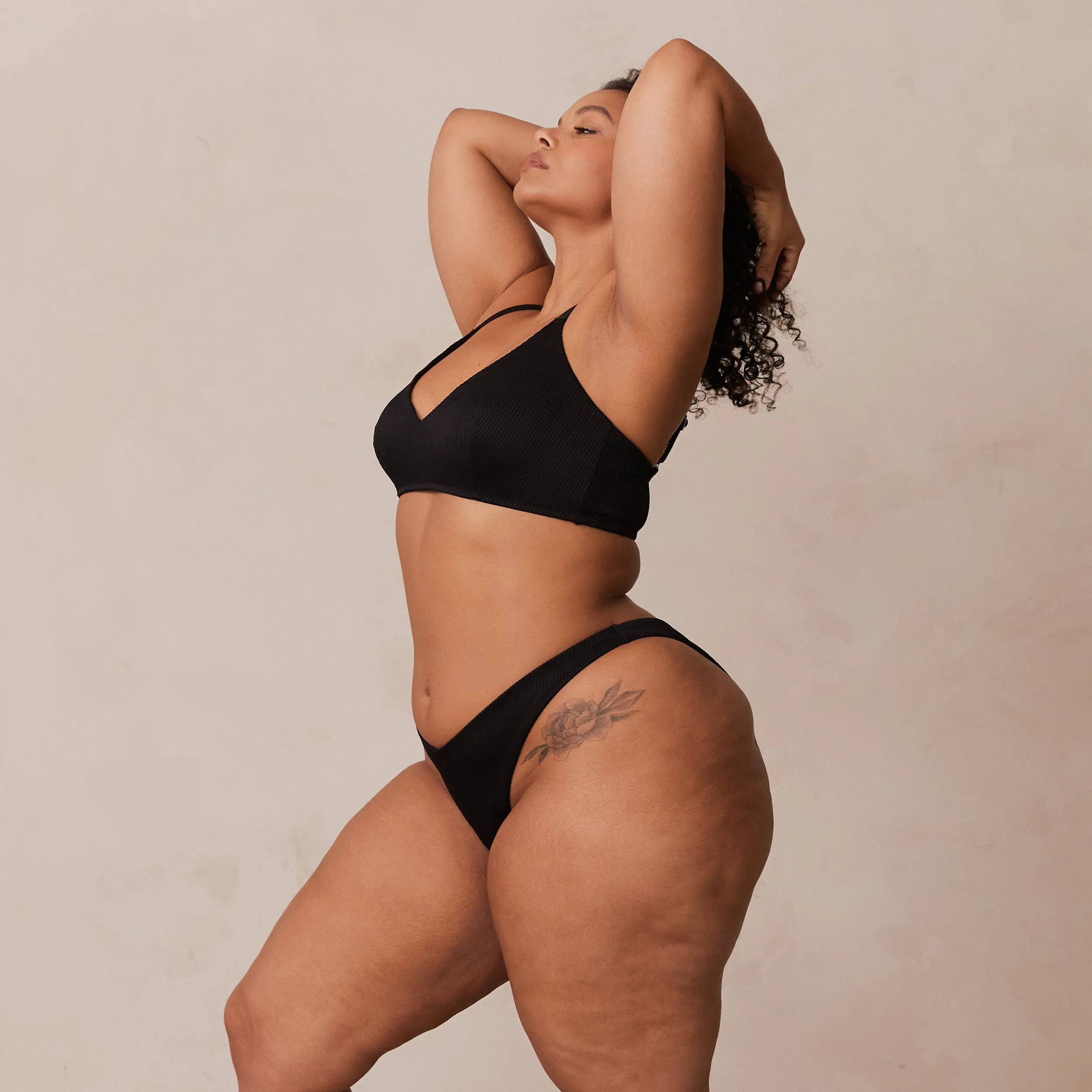 Ribbed Triangle Bra  - Black
